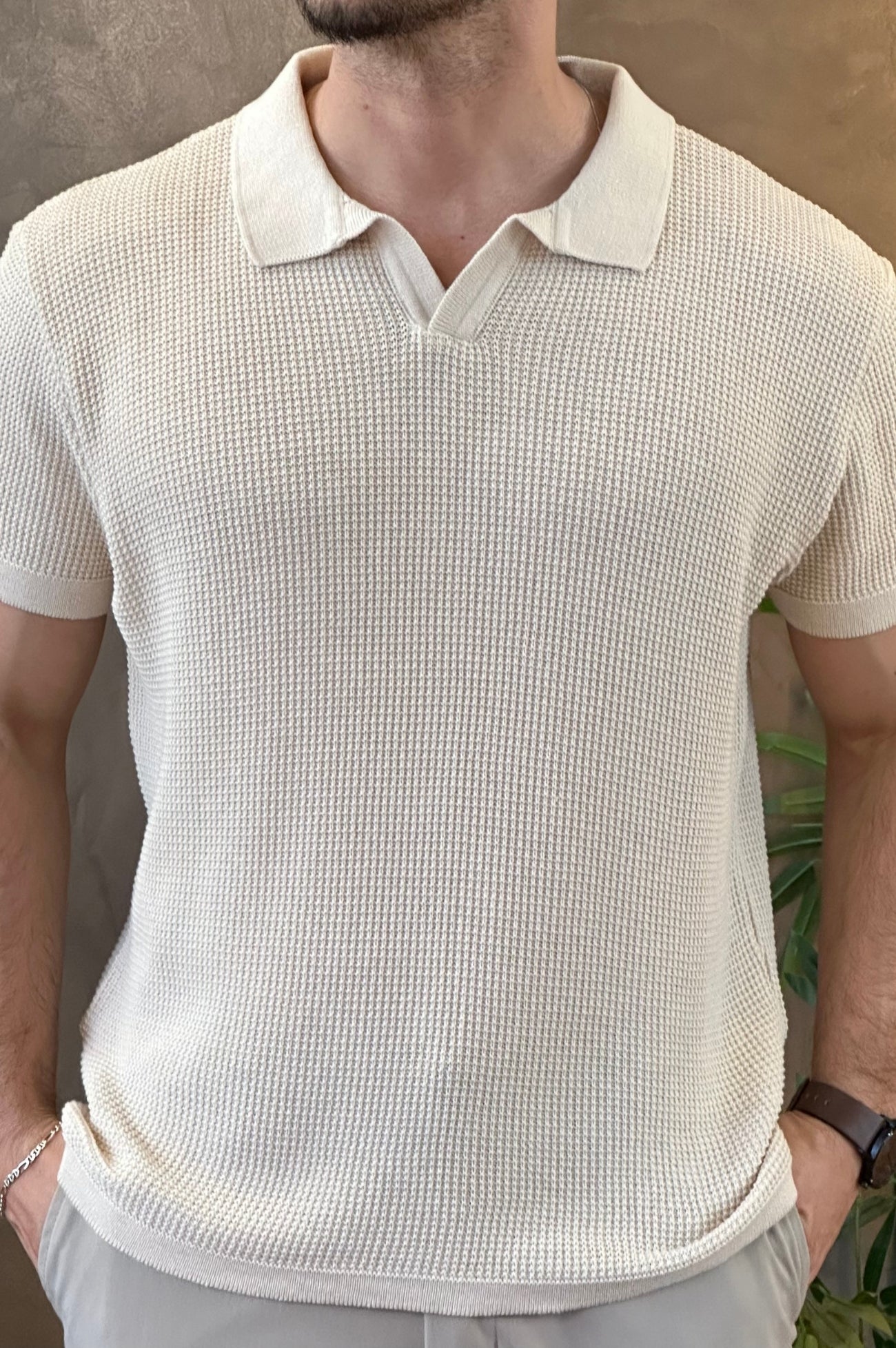 Polo Texturizada Bege Ankor