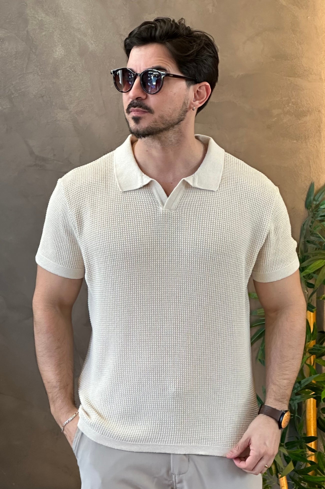 Polo Texturizada Bege Ankor