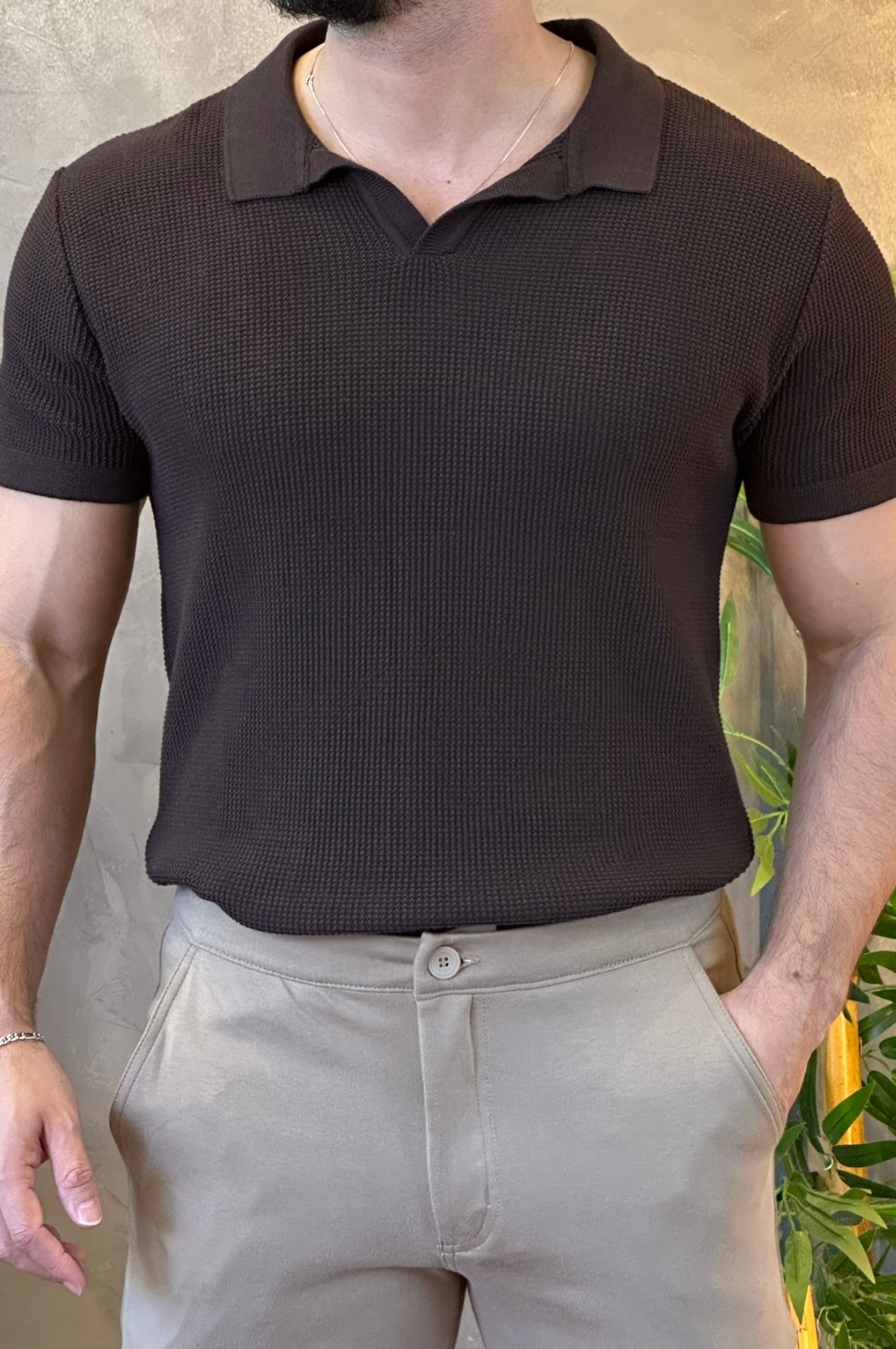 Polo Tricot Texturizada Ankor Marrom