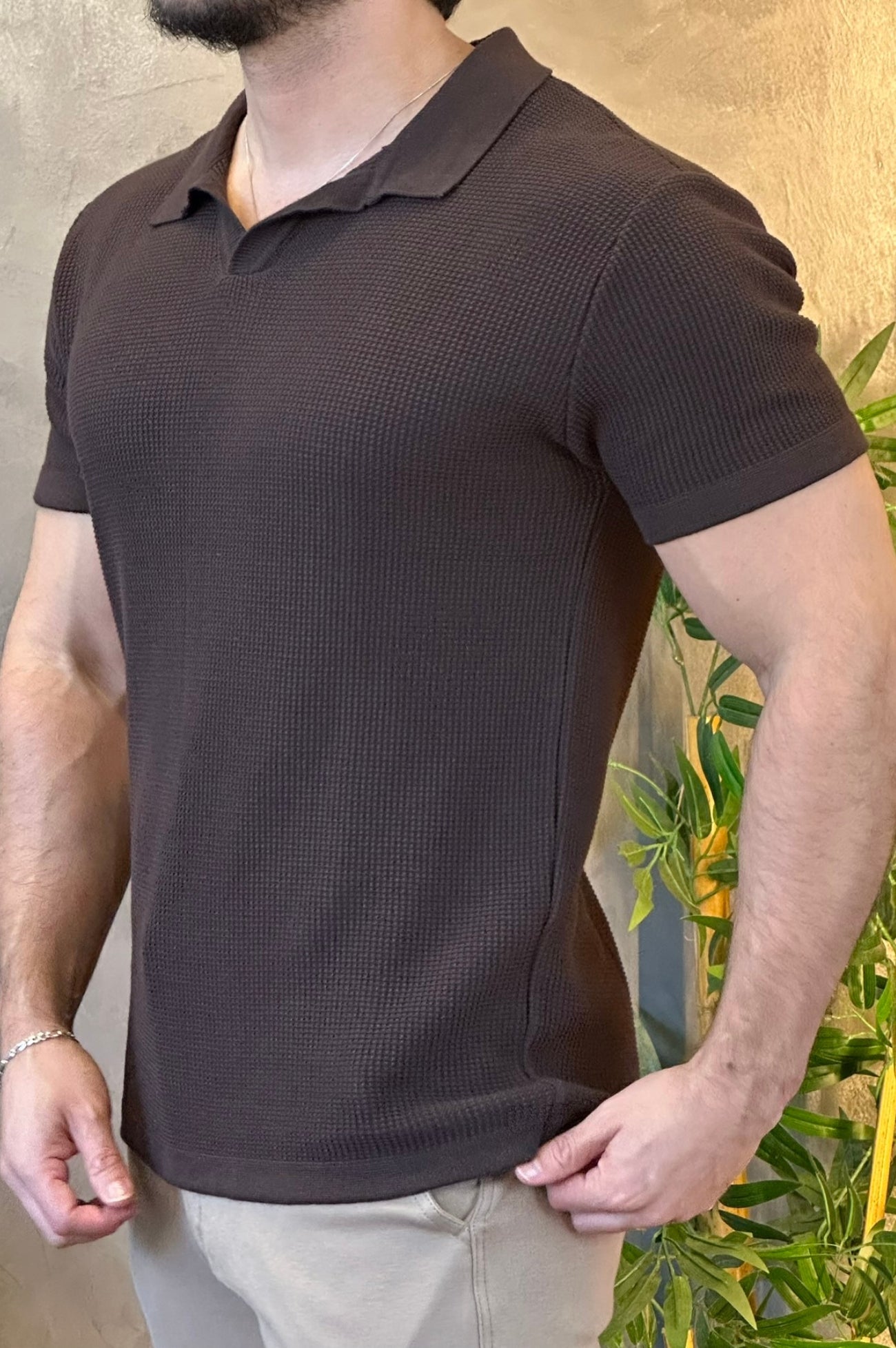 Polo Tricot Texturizada Ankor Marrom