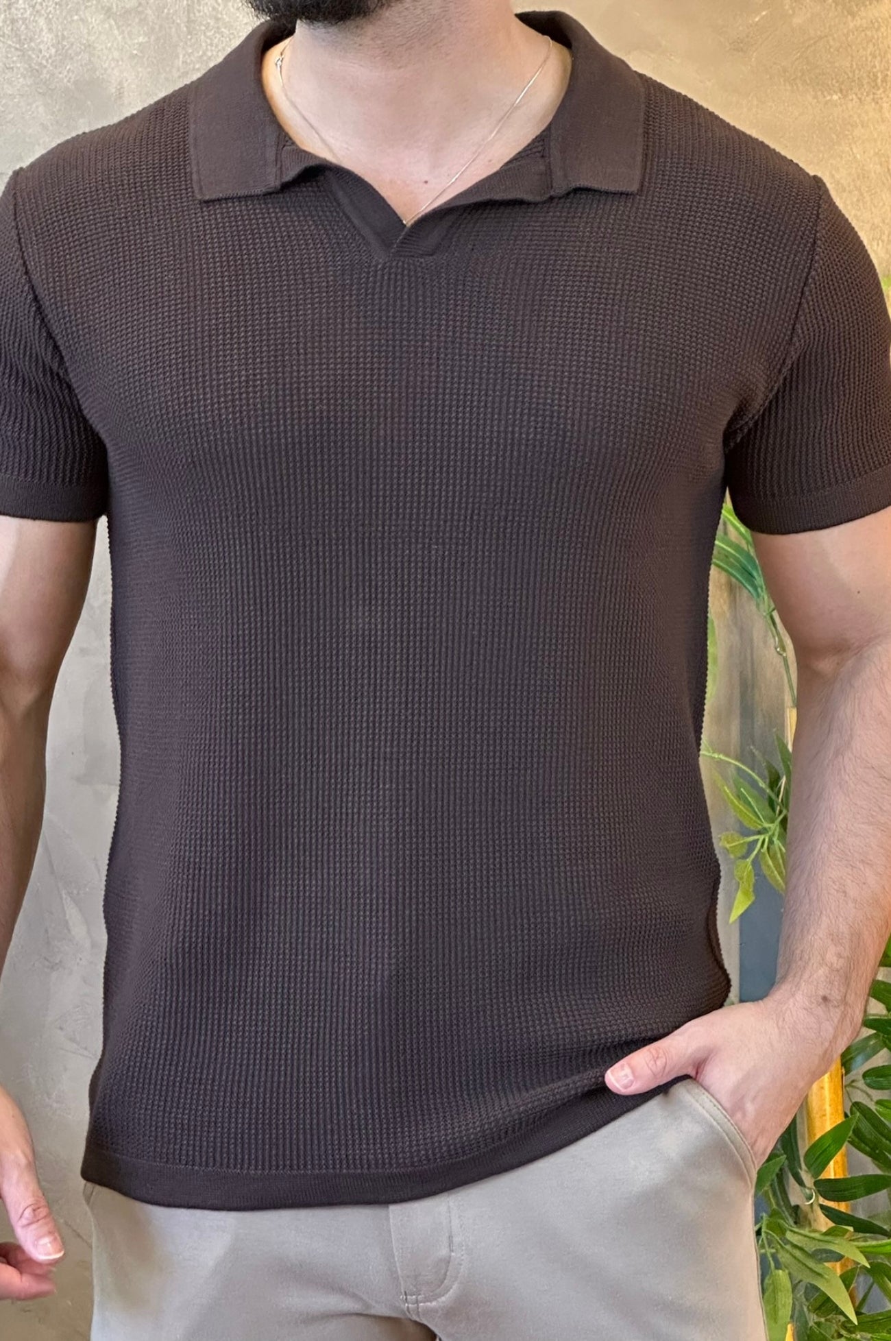 Polo Tricot Texturizada Ankor Marrom