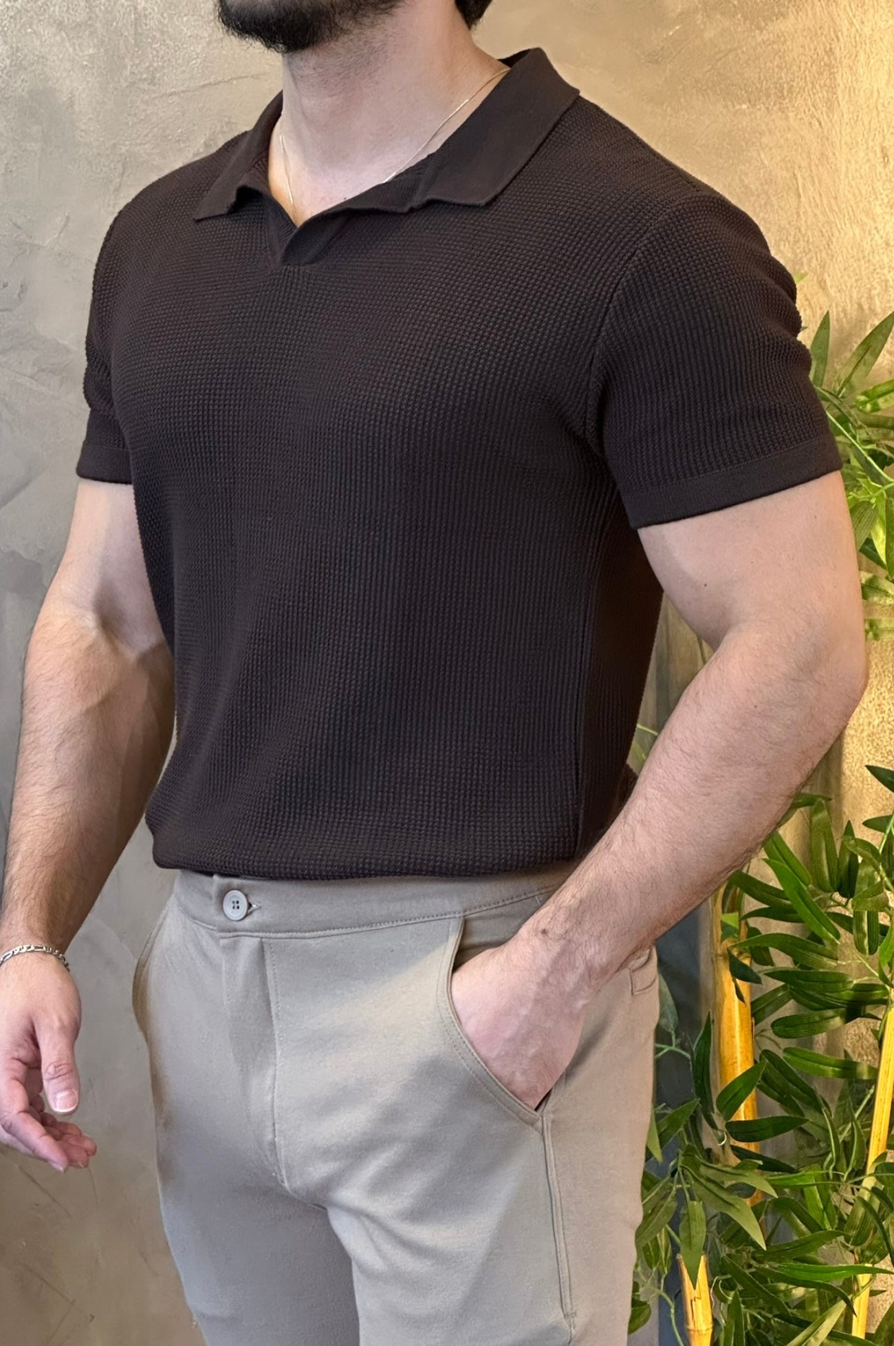 Polo Tricot Texturizada Ankor Marrom