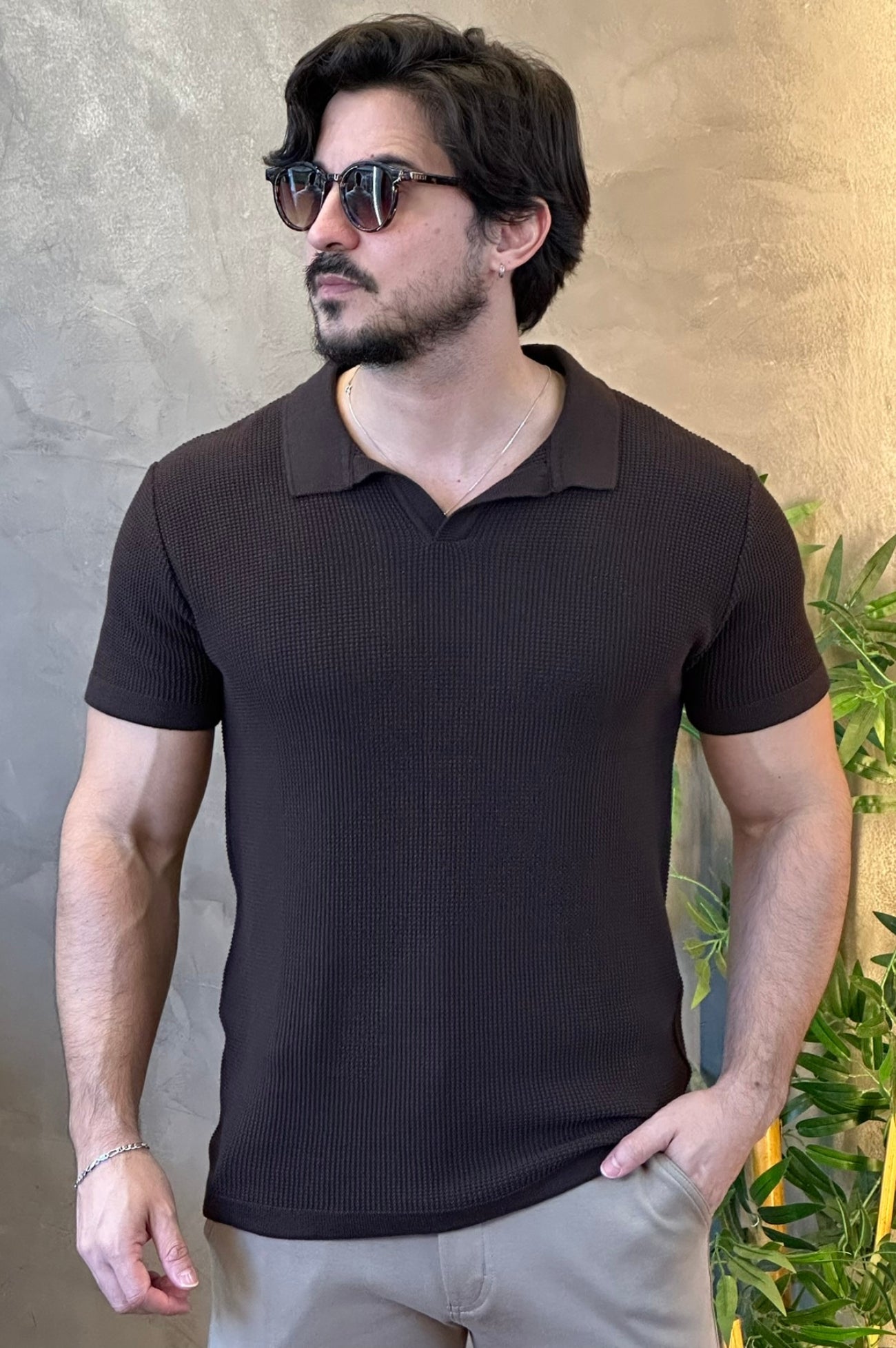 Polo Tricot Texturizada Ankor Marrom