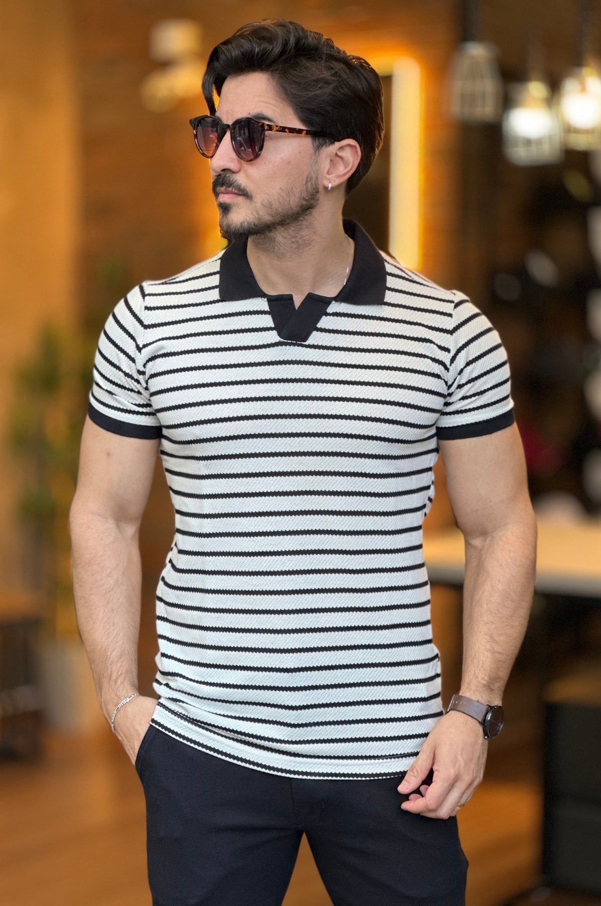 Polo Malha Listrada Preto King&Joe