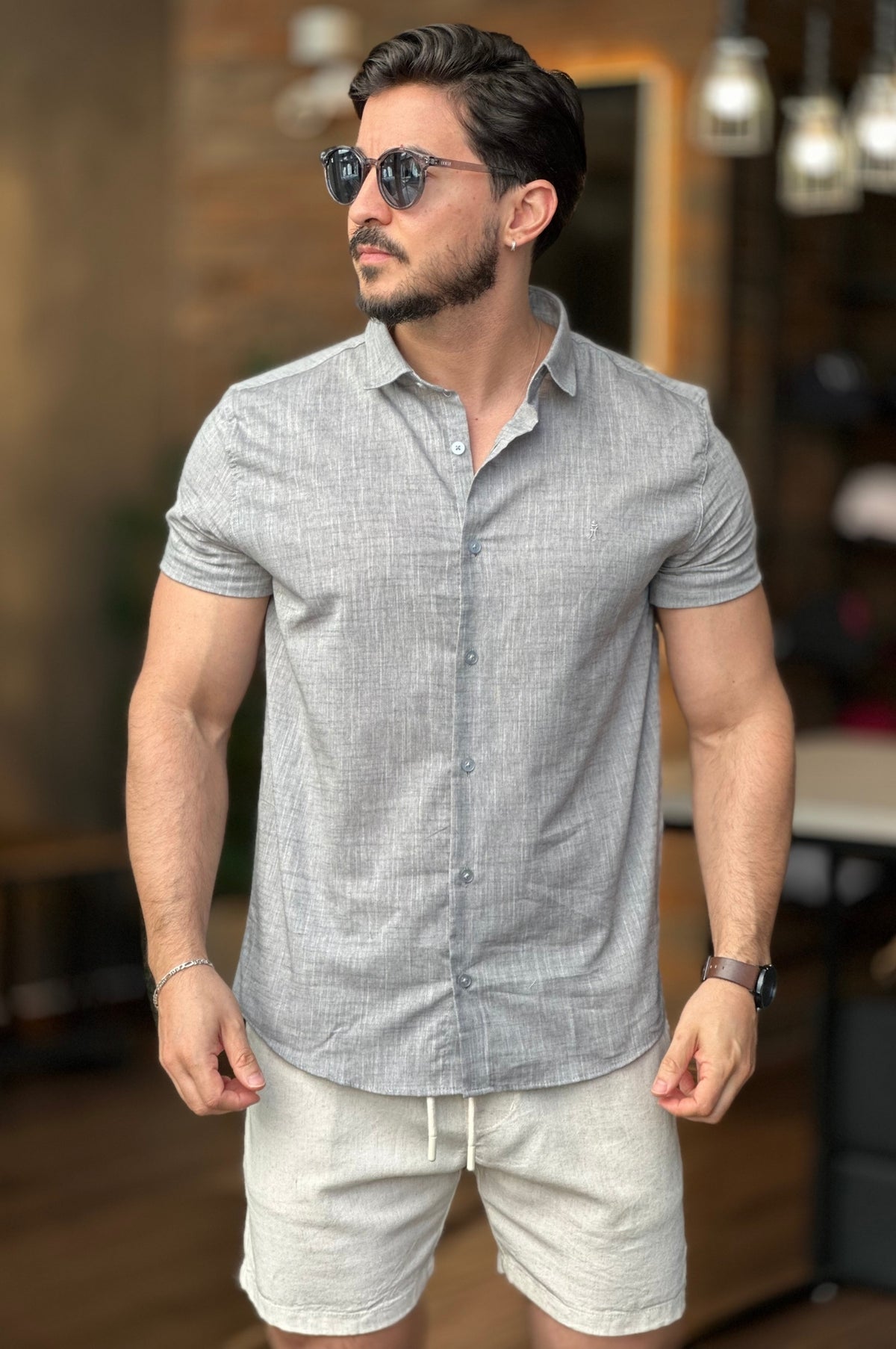 Camisa Cinza Manga Curta Sibra