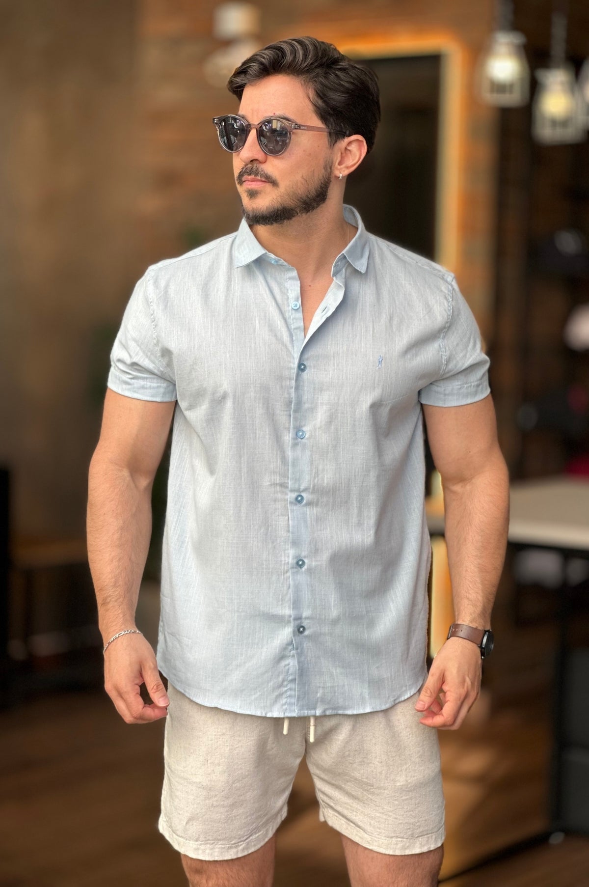 Camisa Azul Claro Manga Curta Sibra