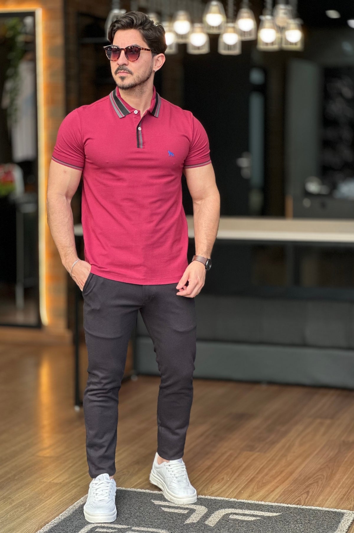 Polo Elastano Bordô Acostamento