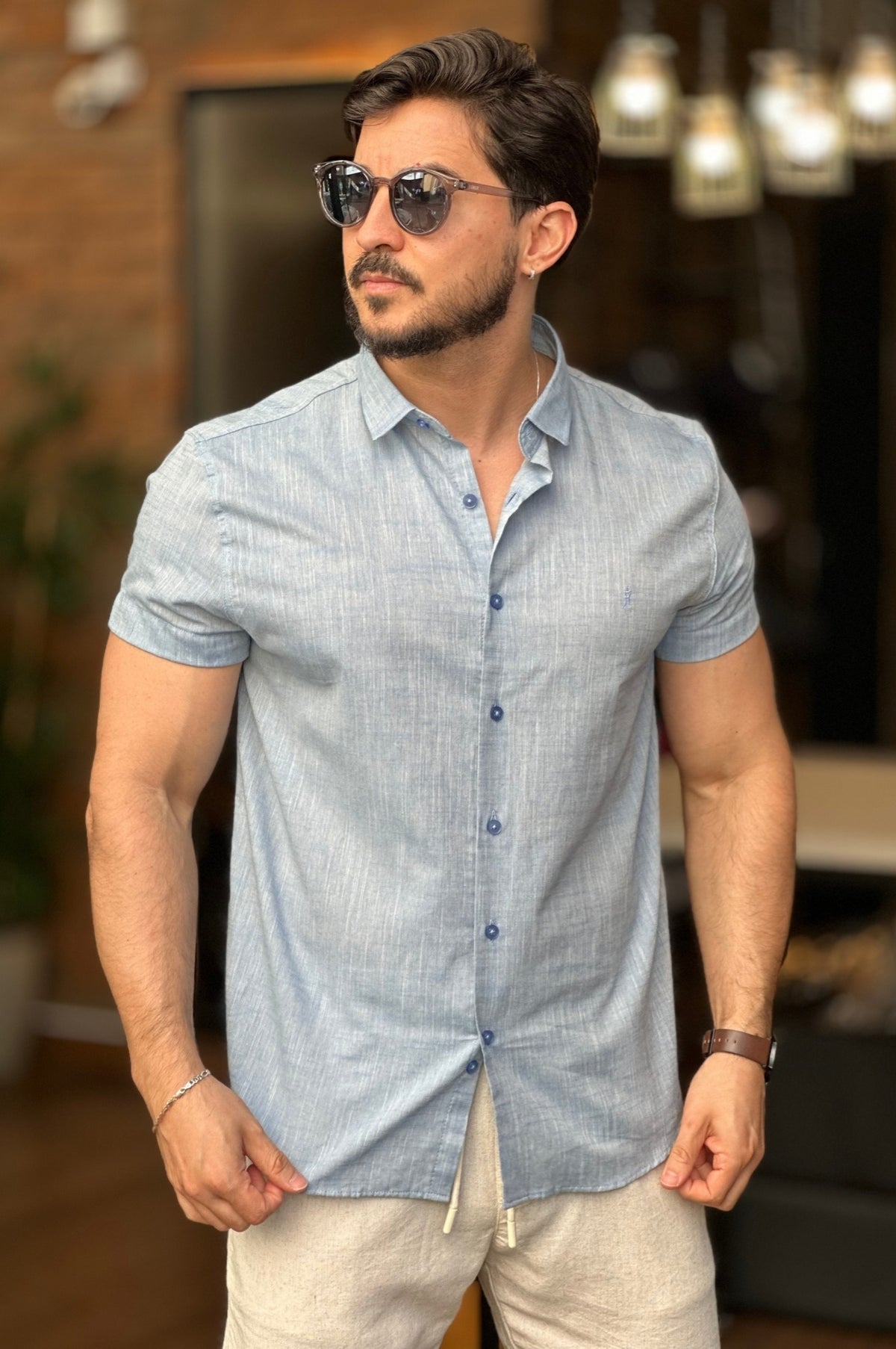 Camisa Azul Claro Manga Curta Sibra