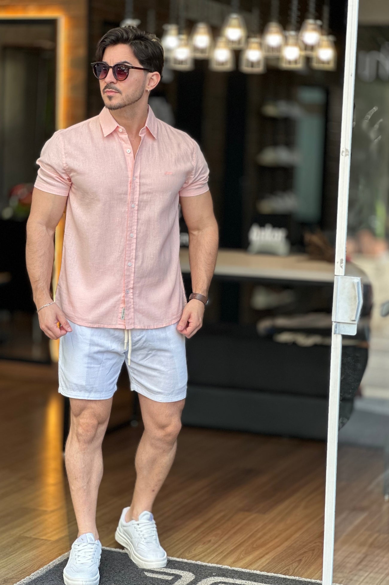 Camisa Manga Curta Linho Rosa King&Joe