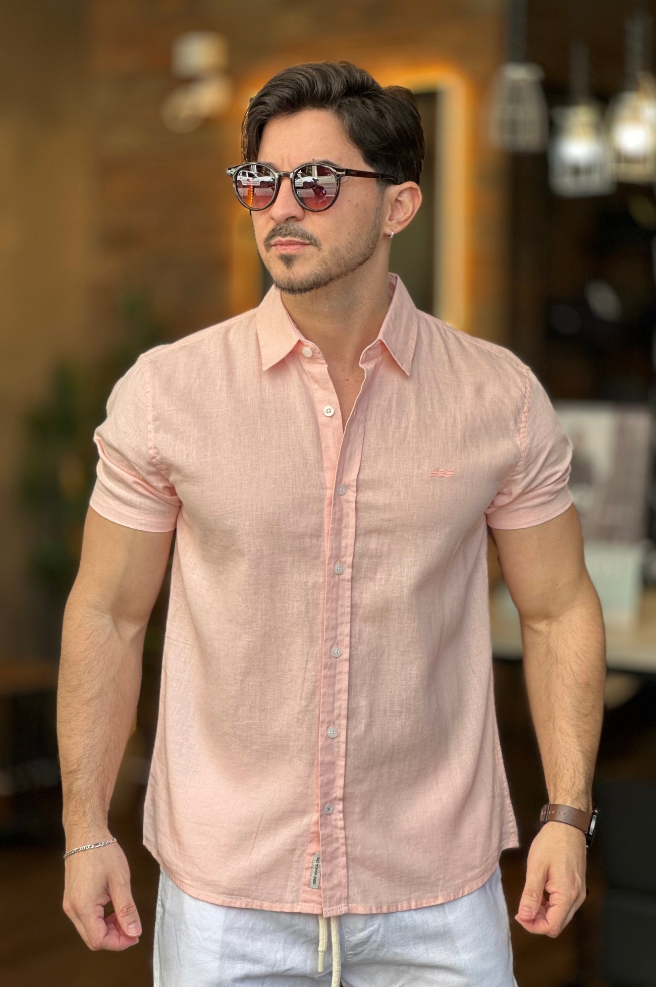 Camisa Manga Curta Linho Rosa King&Joe