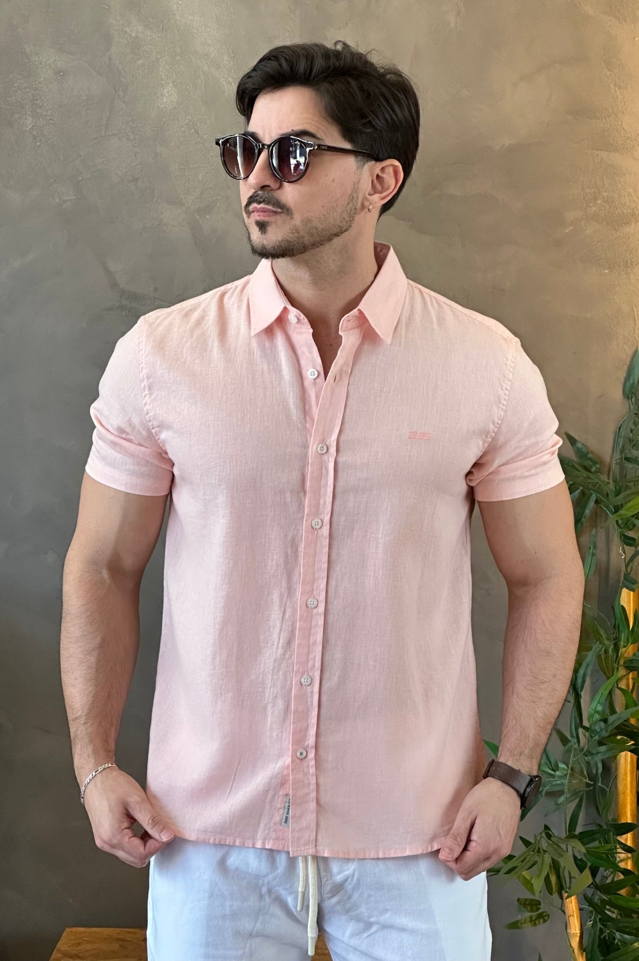 Camisa Manga Curta Linho Rosa King&Joe