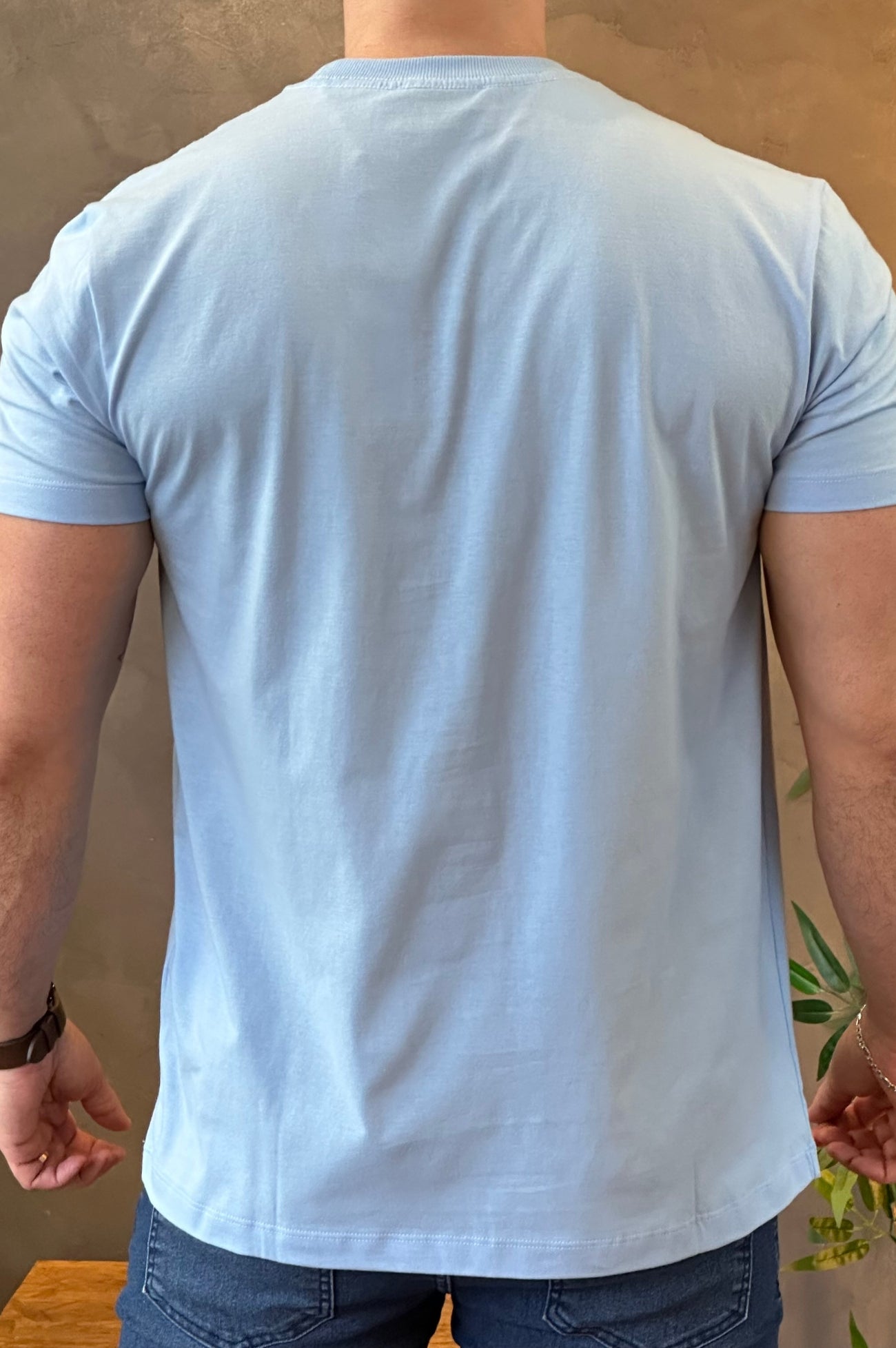 Camiseta Azul Claro com Lobo Amarelo Acostamento