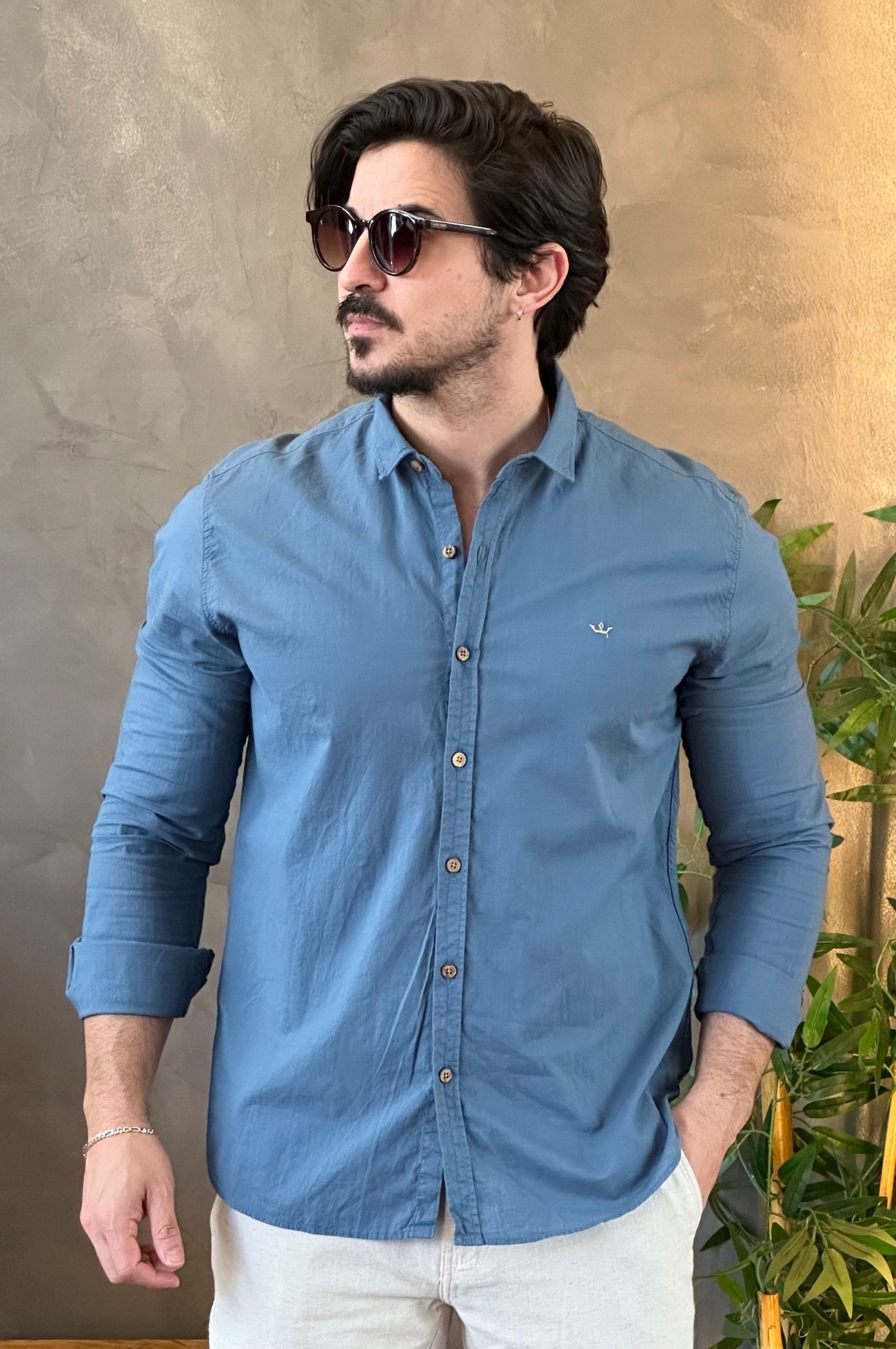 Camisa Linho Docthos Azul