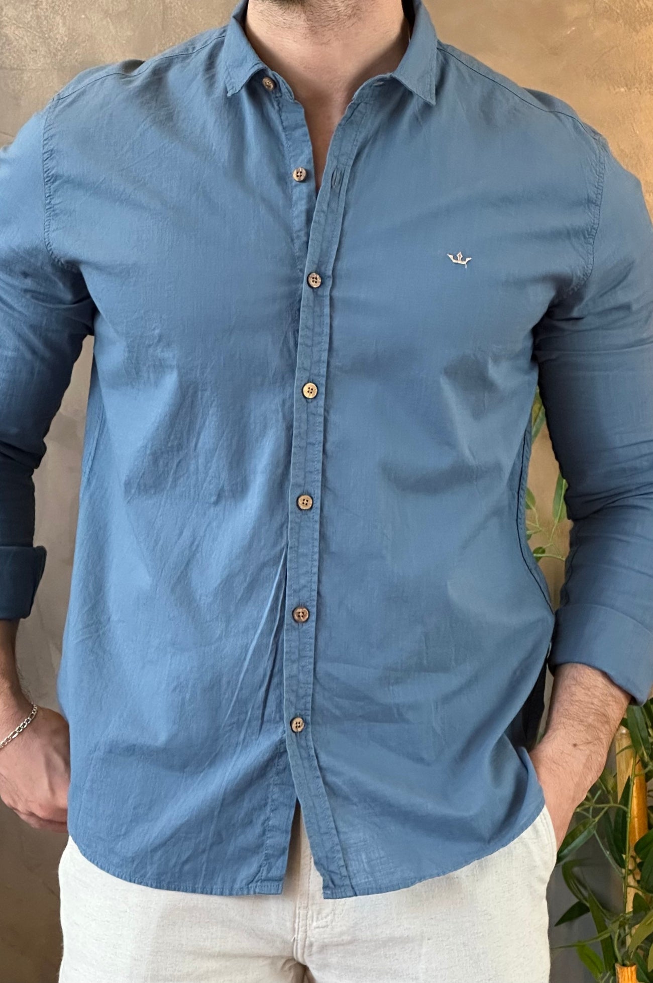 Camisa Linho Docthos Azul