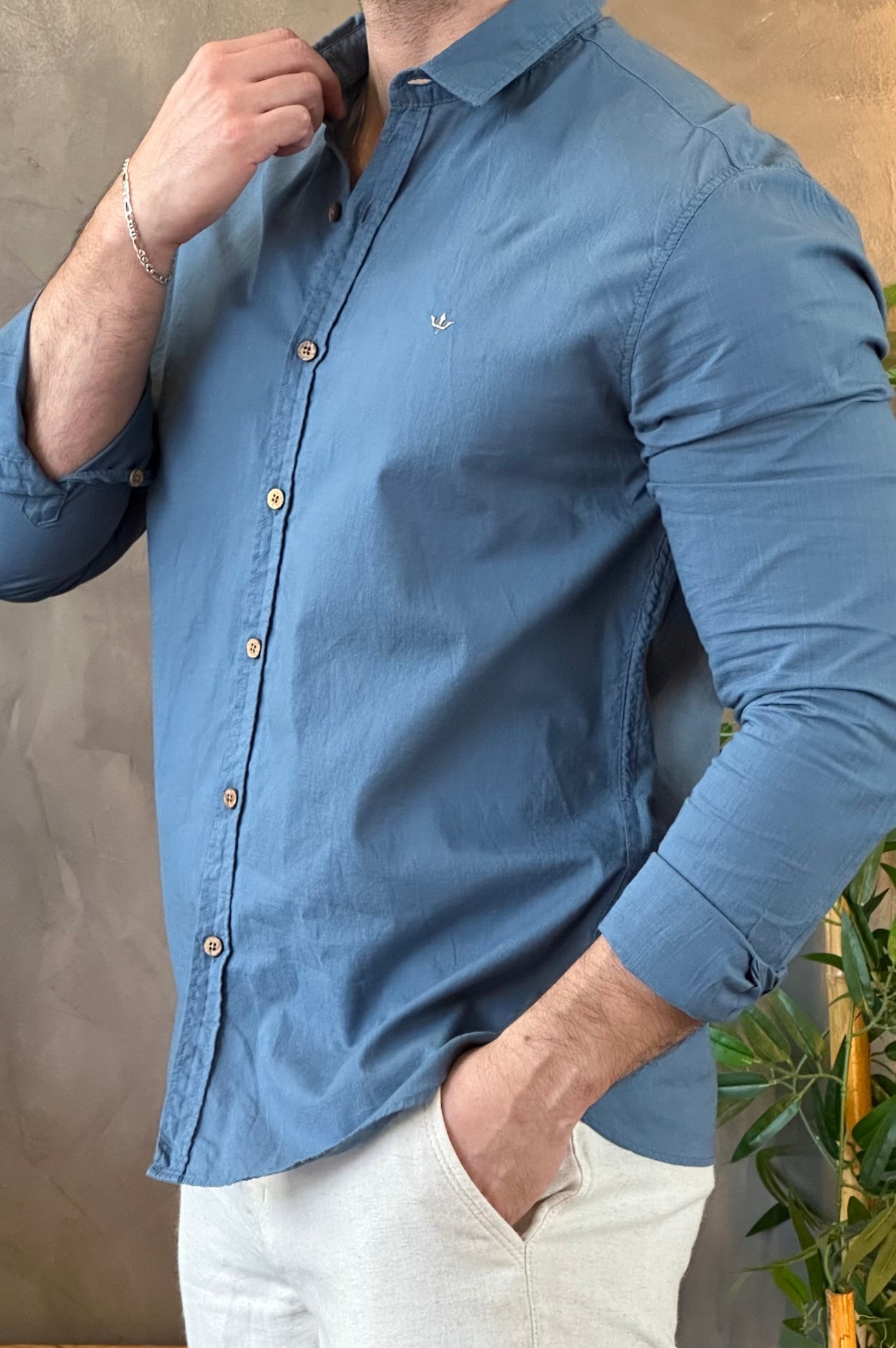 Camisa Linho Docthos Azul