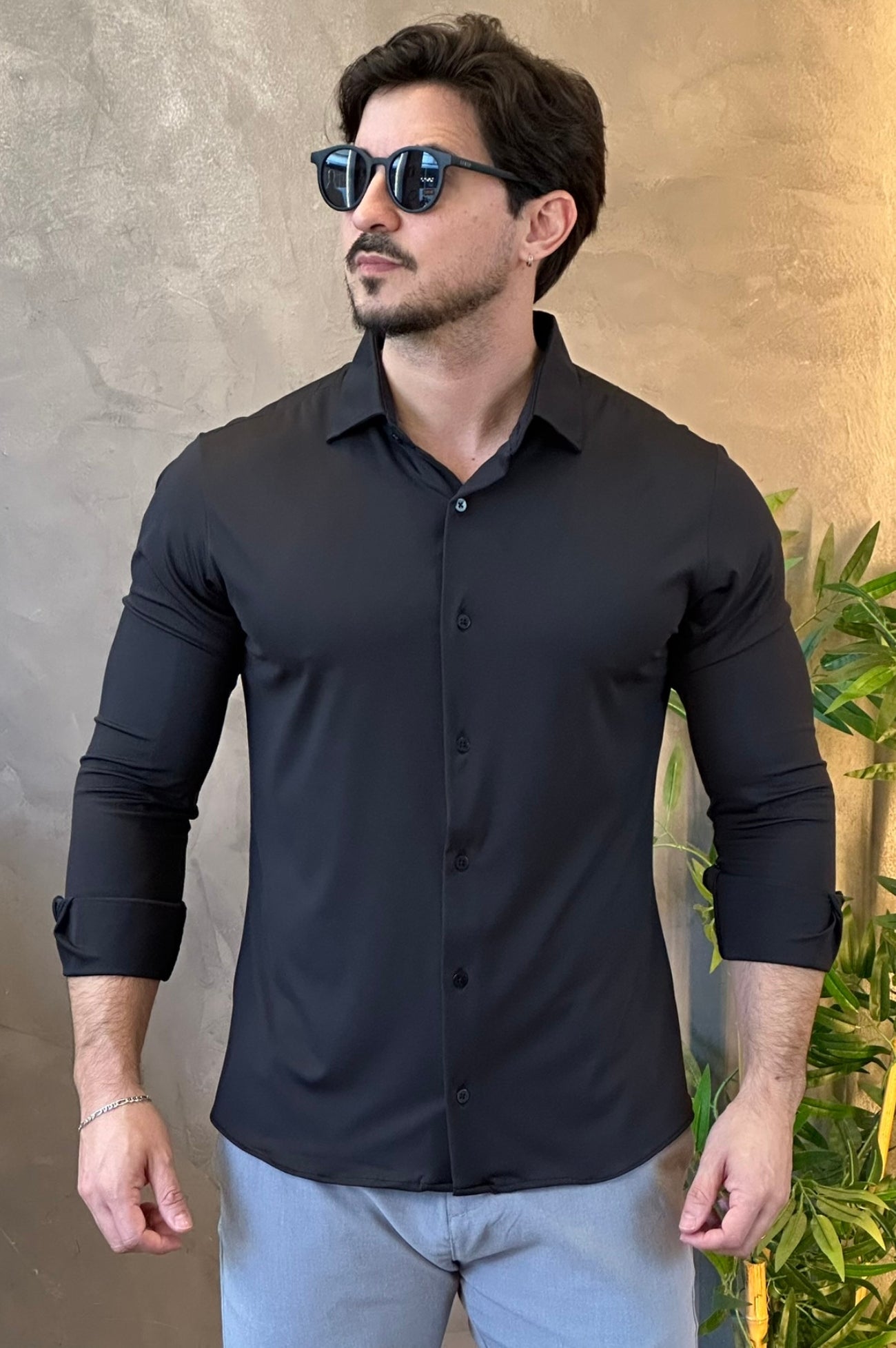 Camisa Social Preta Tecnológica Sibra