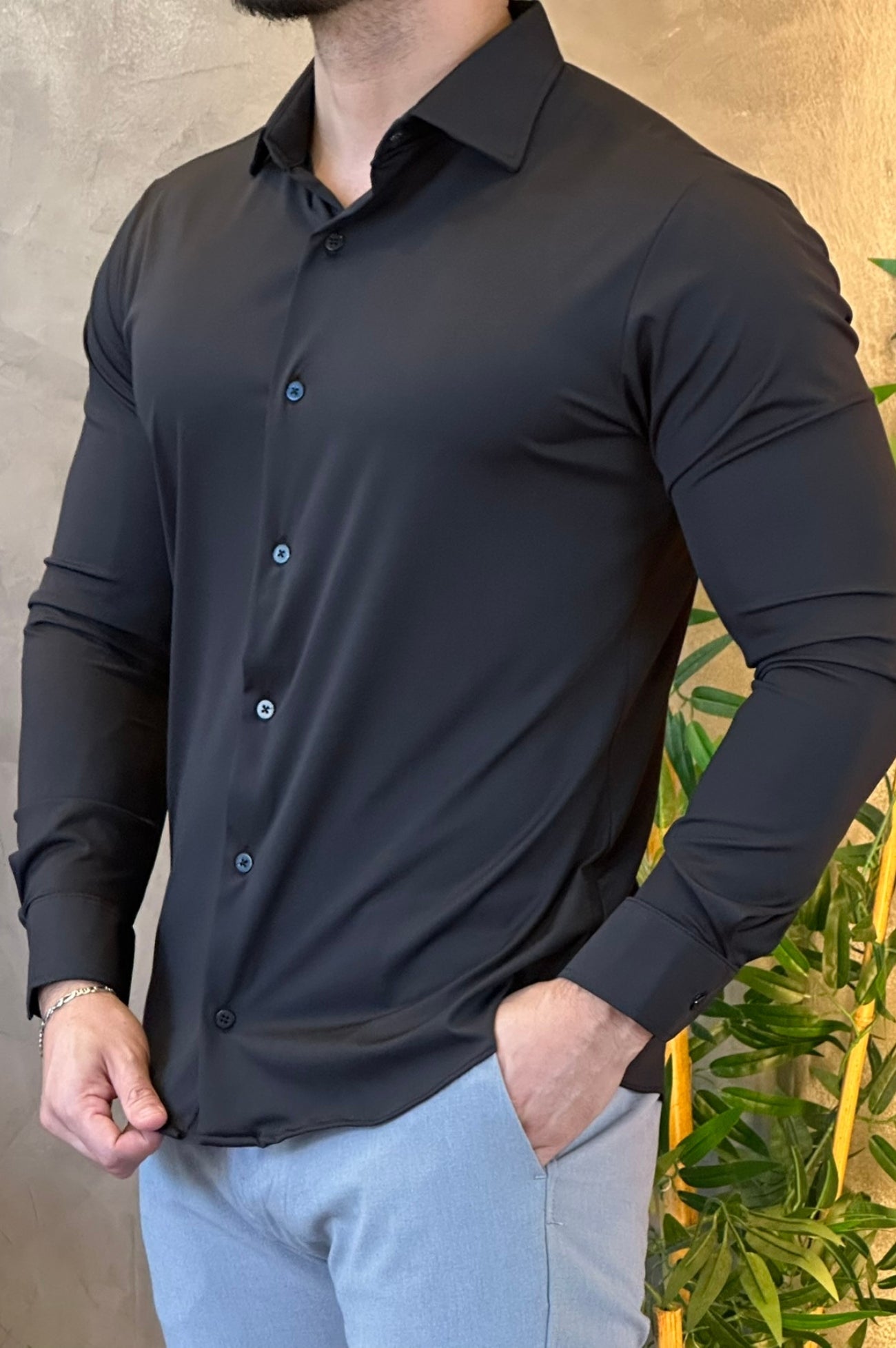 Camisa Social Preta Tecnológica Sibra