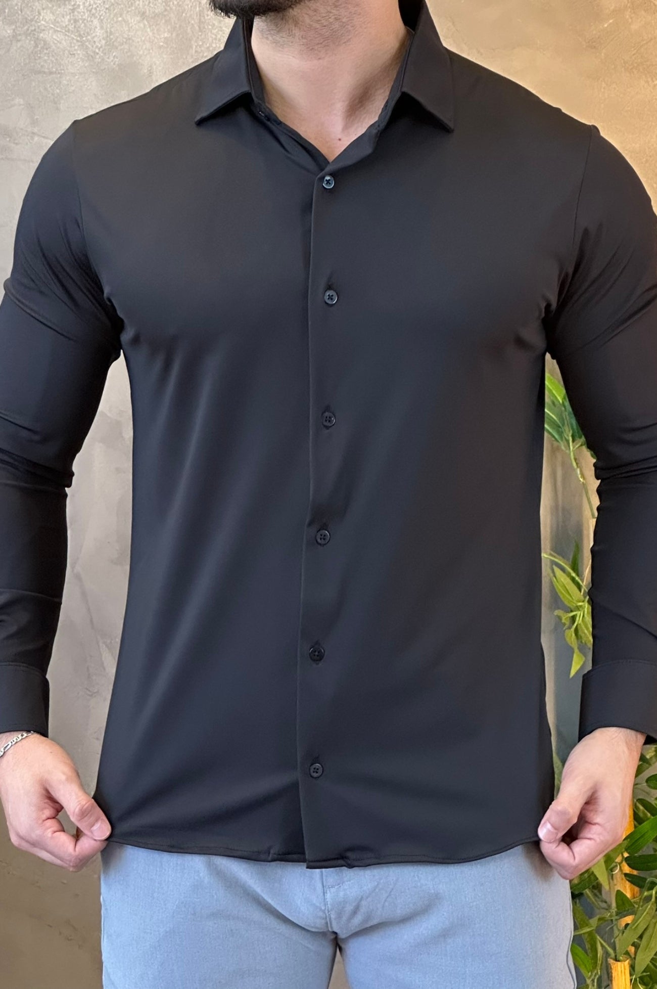 Camisa Social Preta Tecnológica Sibra
