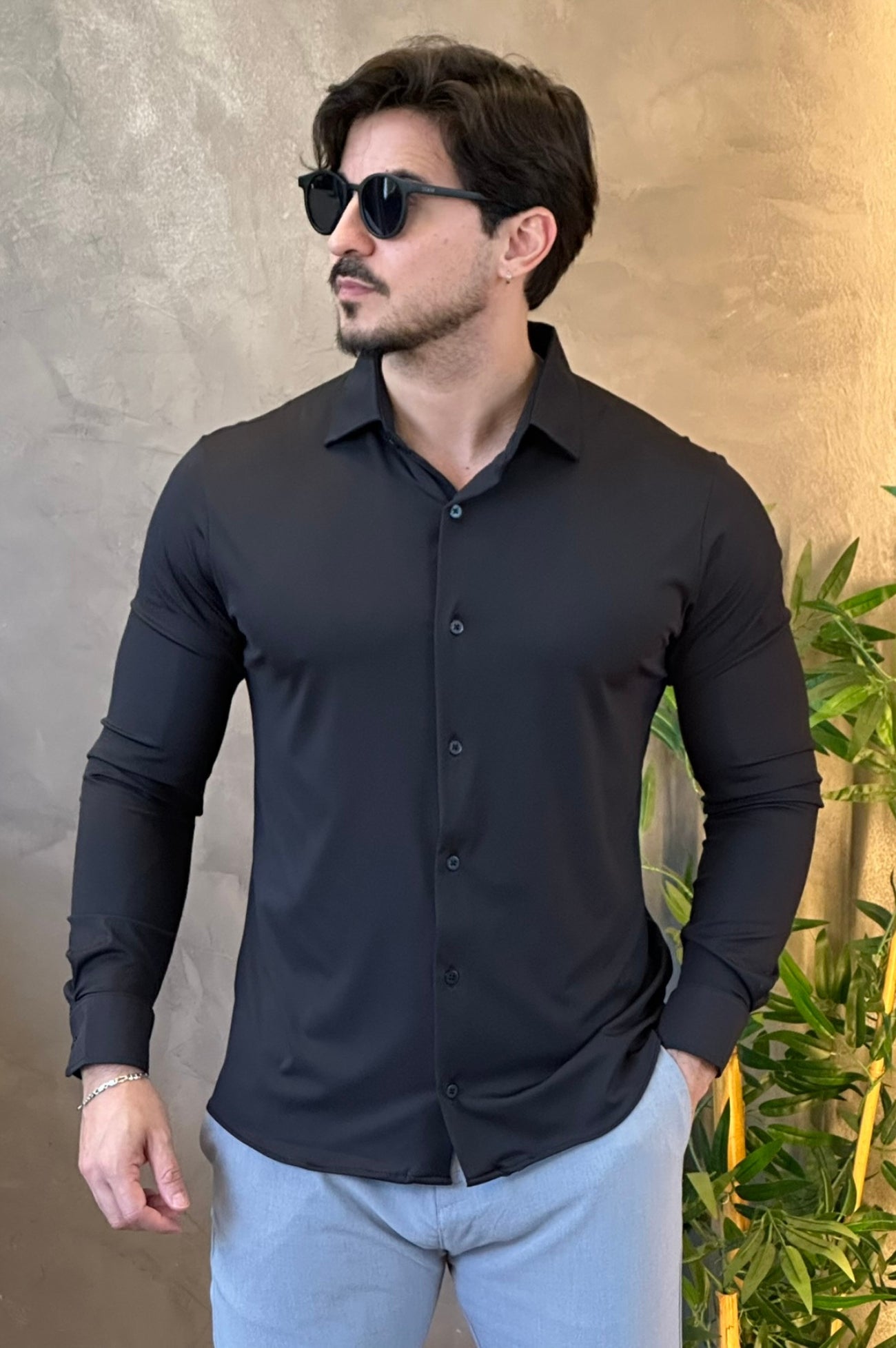 Camisa Social Preta Tecnológica Sibra