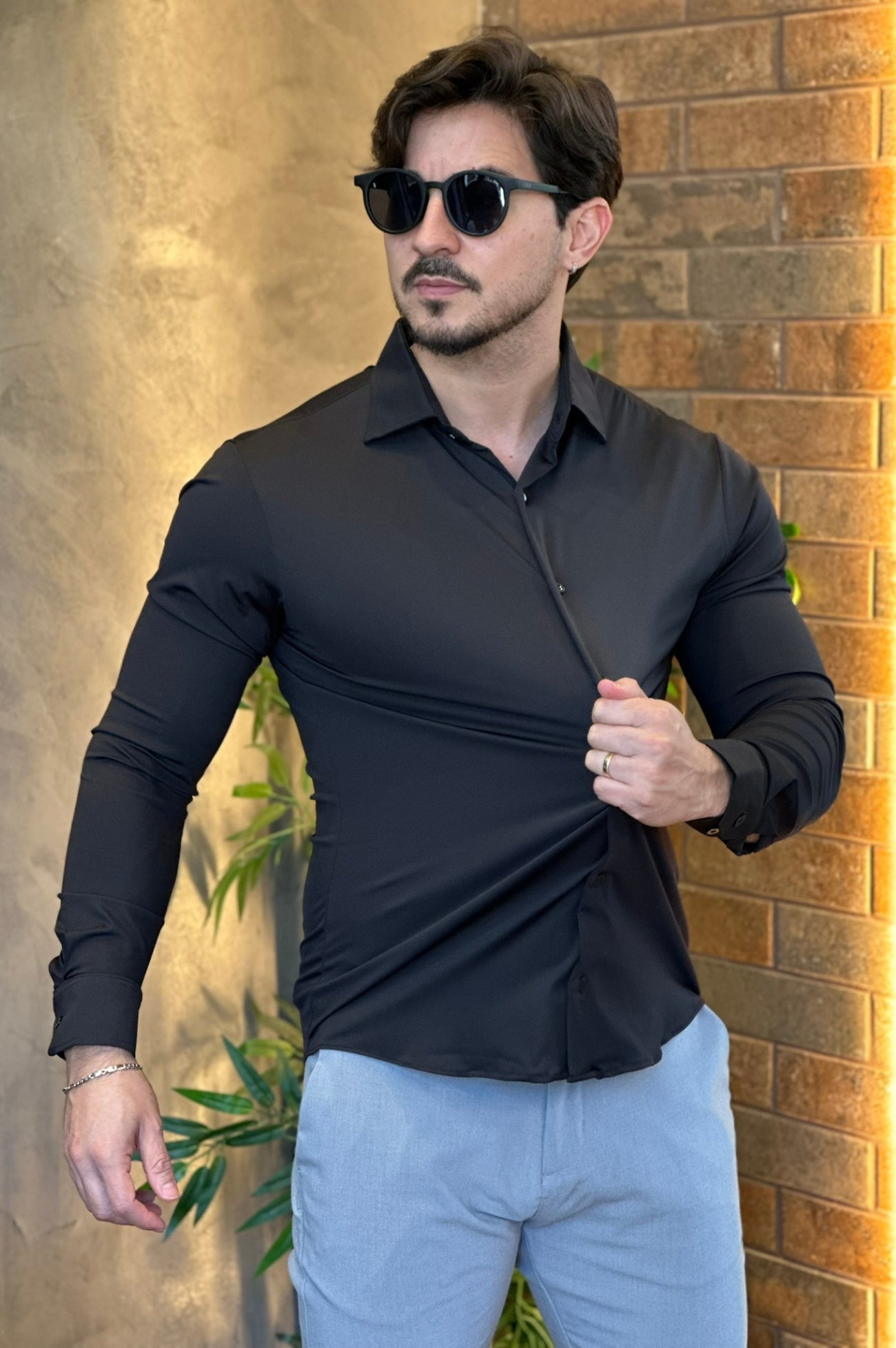 Camisa Social Preta Tecnológica Sibra