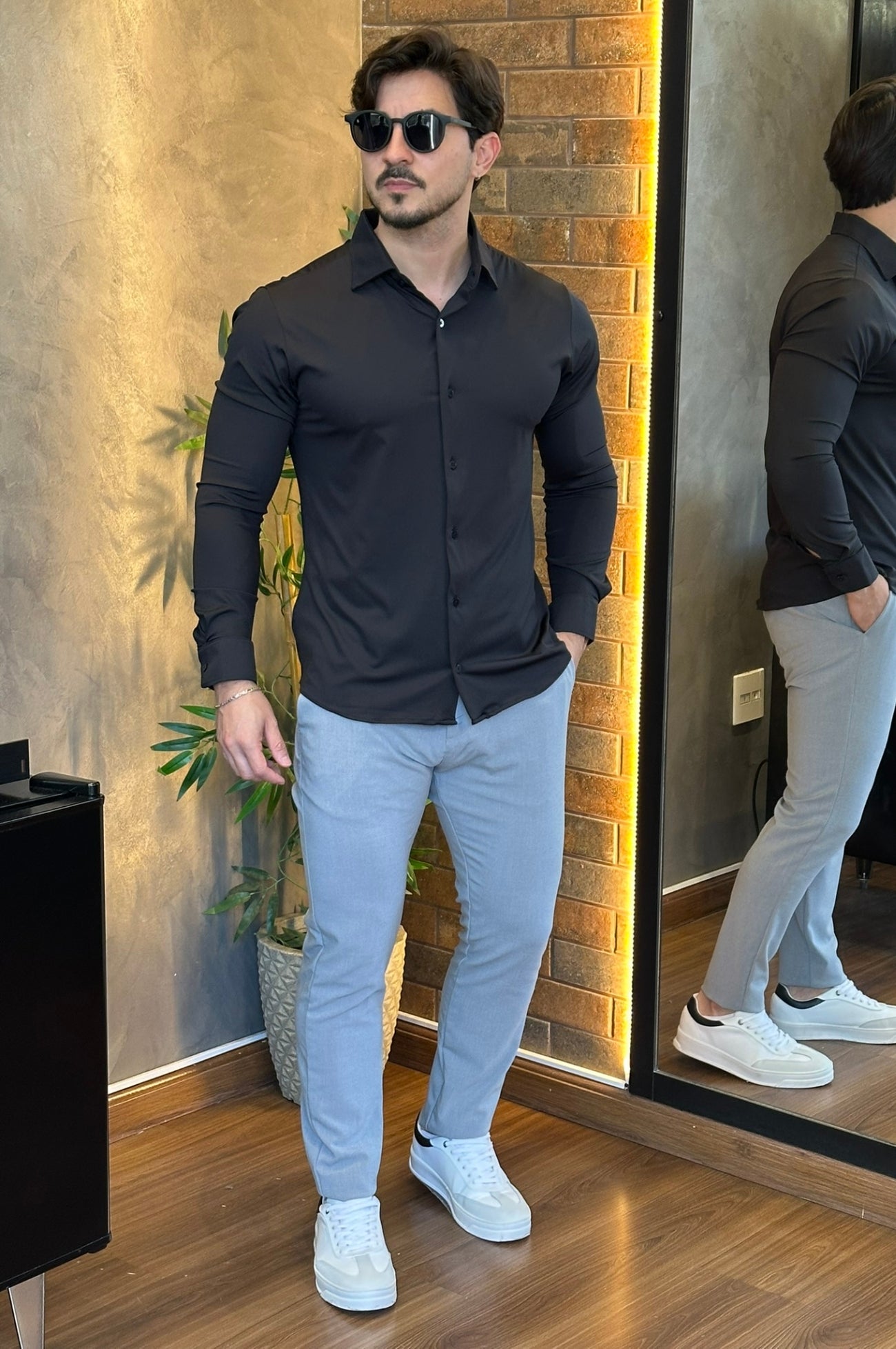Camisa Social Preta Tecnológica Sibra