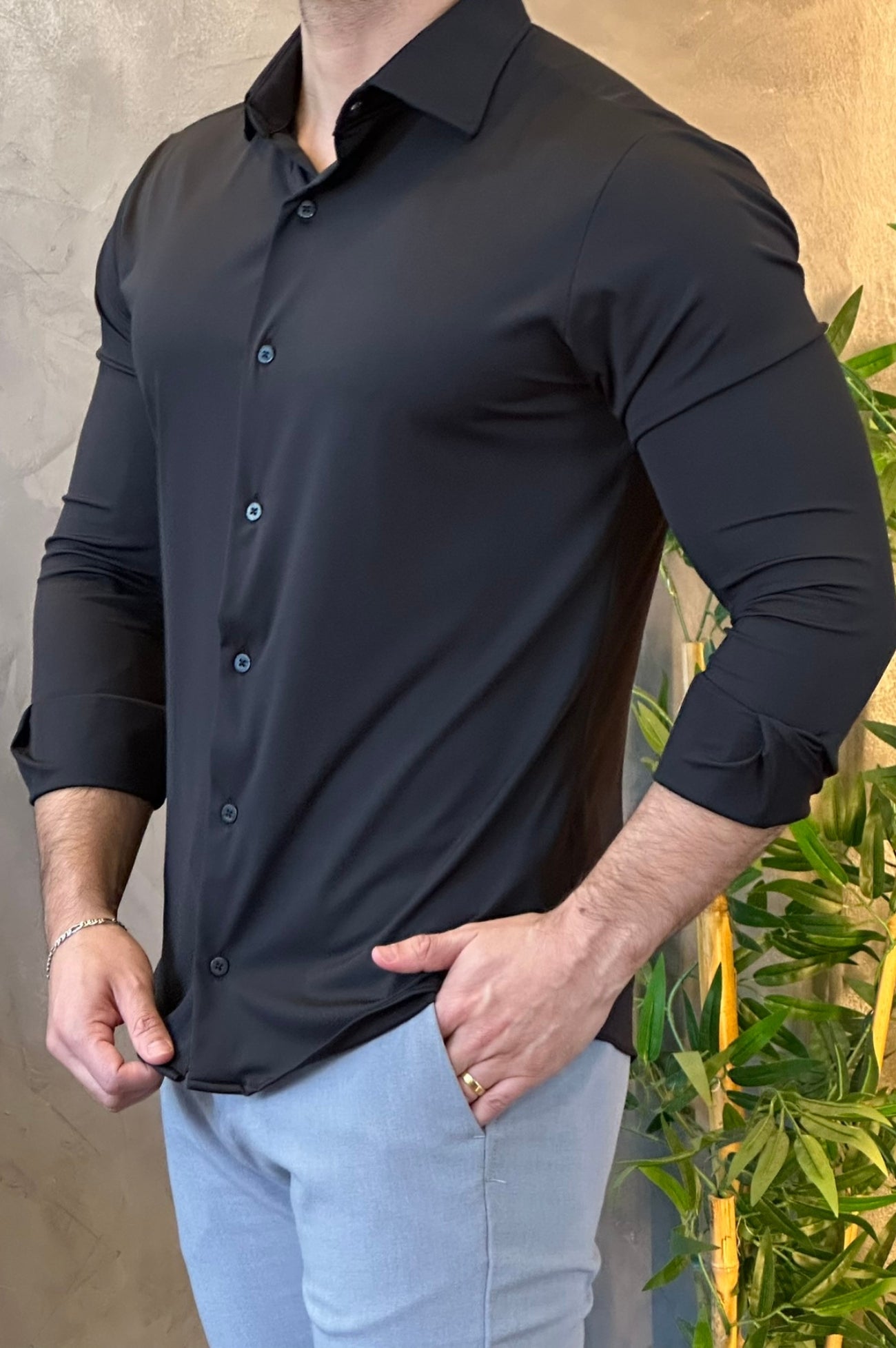 Camisa Social Preta Tecnológica Sibra