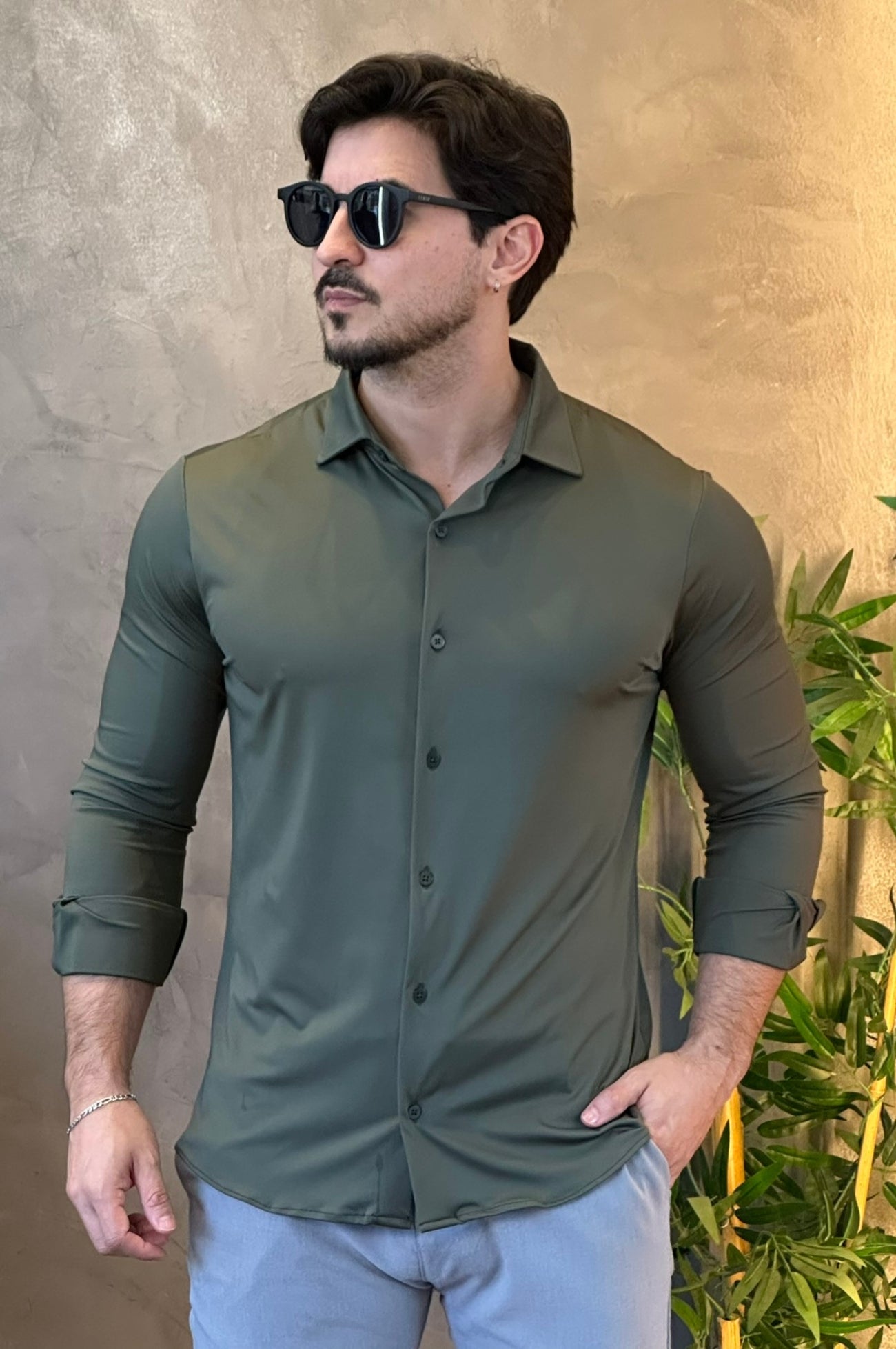 Camisa Social Verde Tecnológica Sibra