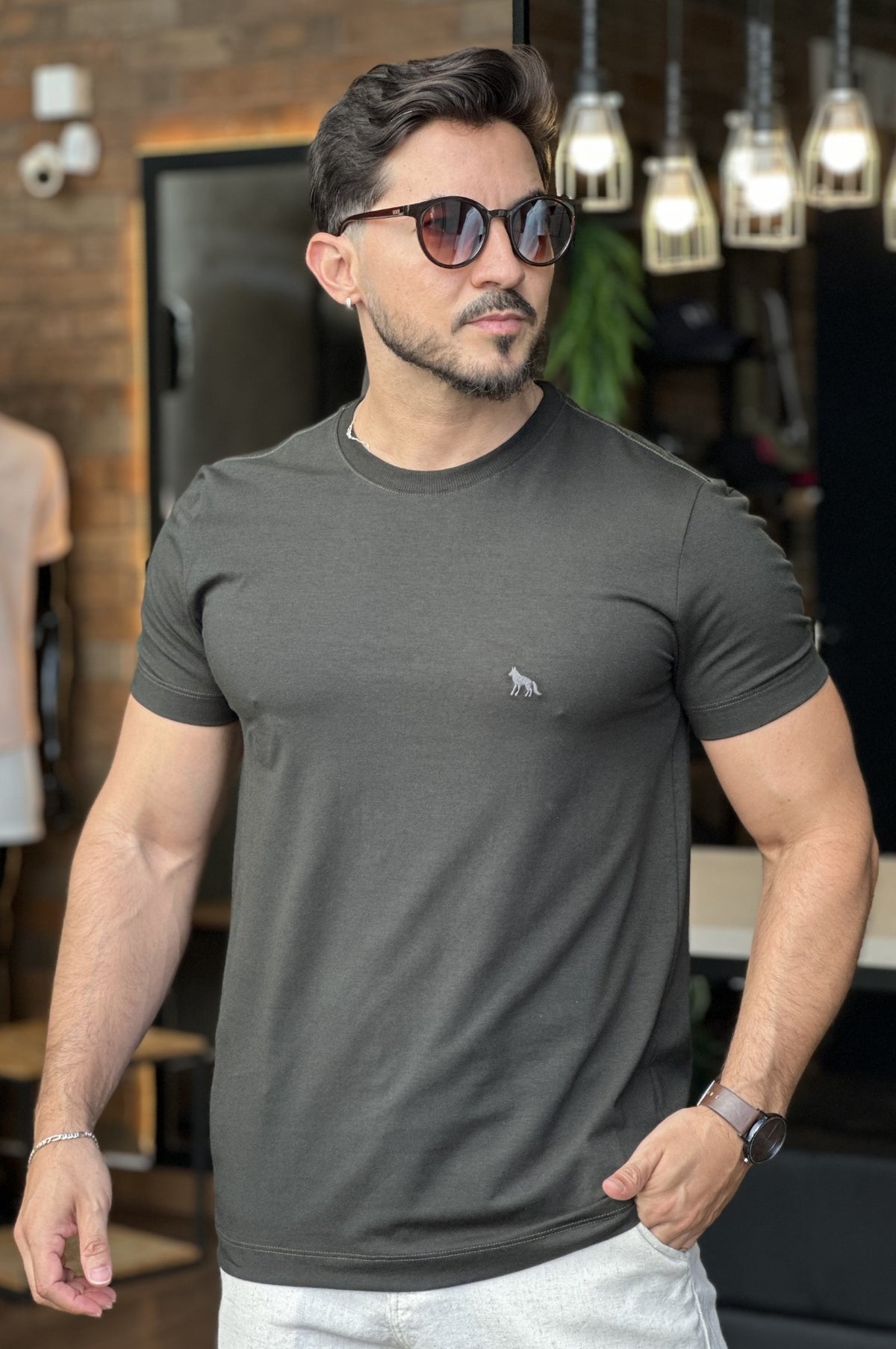 Camiseta Verde Algodão com Elastano Acostamento