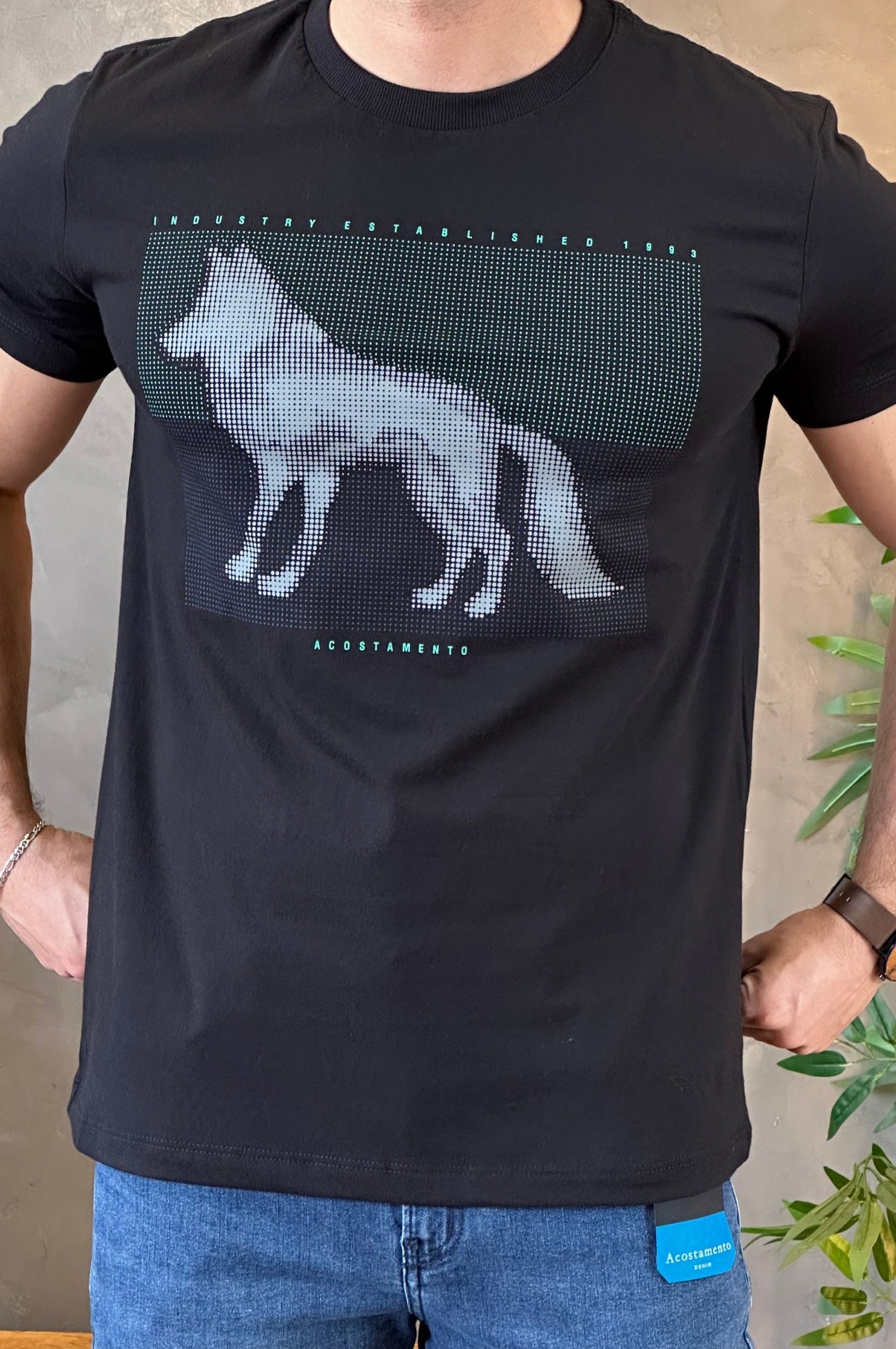Camiseta Preta Logo e Detalhe Verde Acostamento