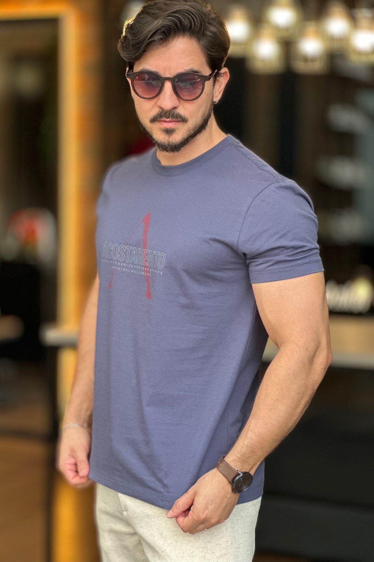 Camiseta Básica com Elastano Azul Acostamento