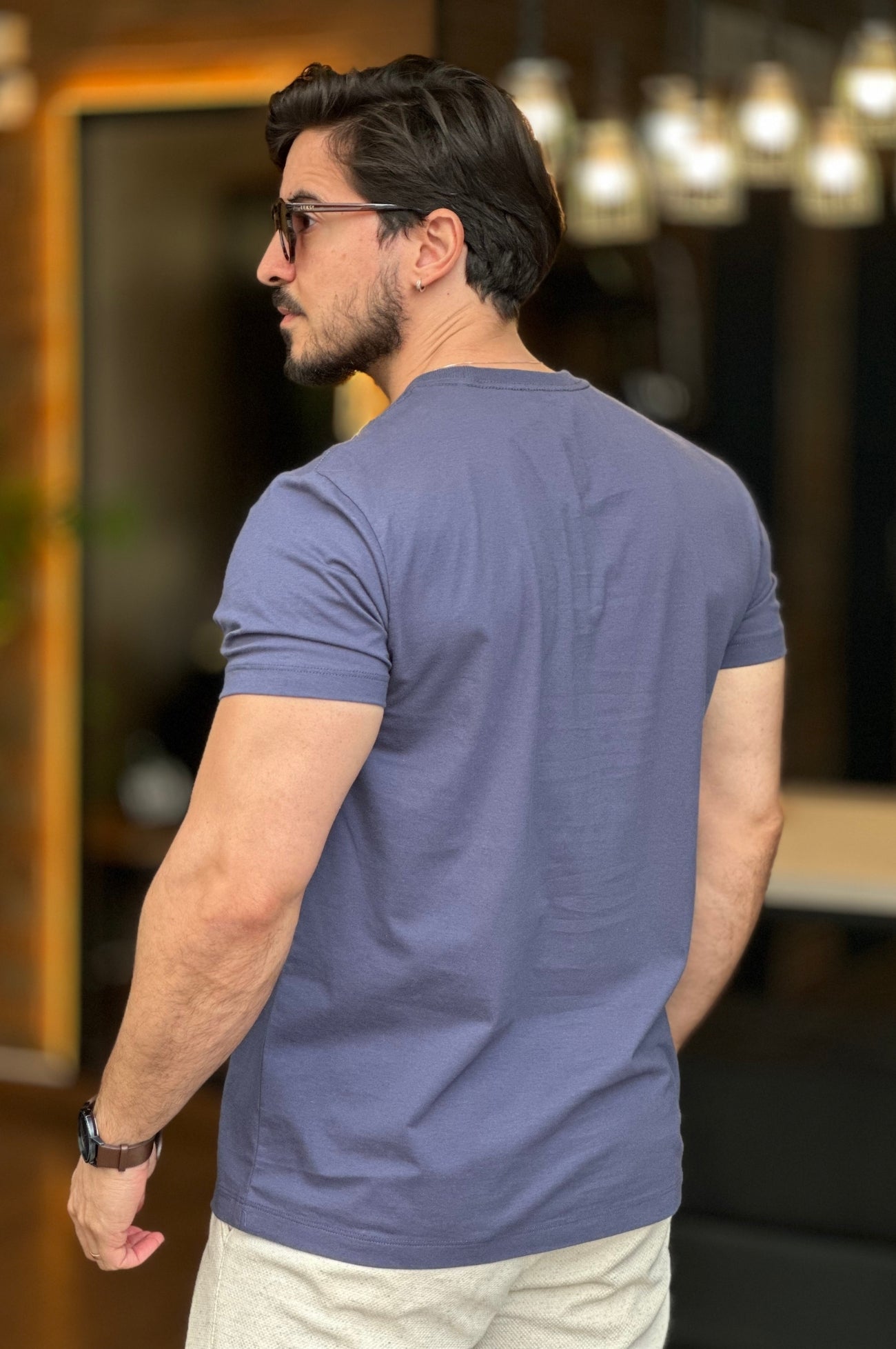 Camiseta Básica com Elastano Azul Acostamento