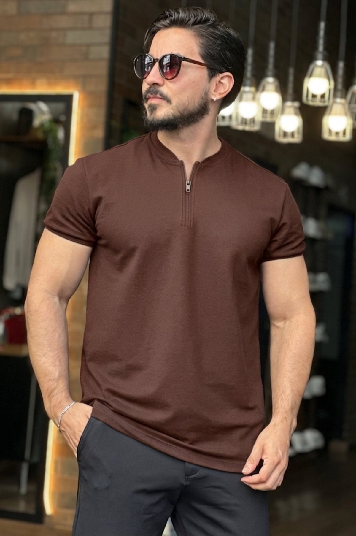 Camiseta Masculina Henley com Zíper