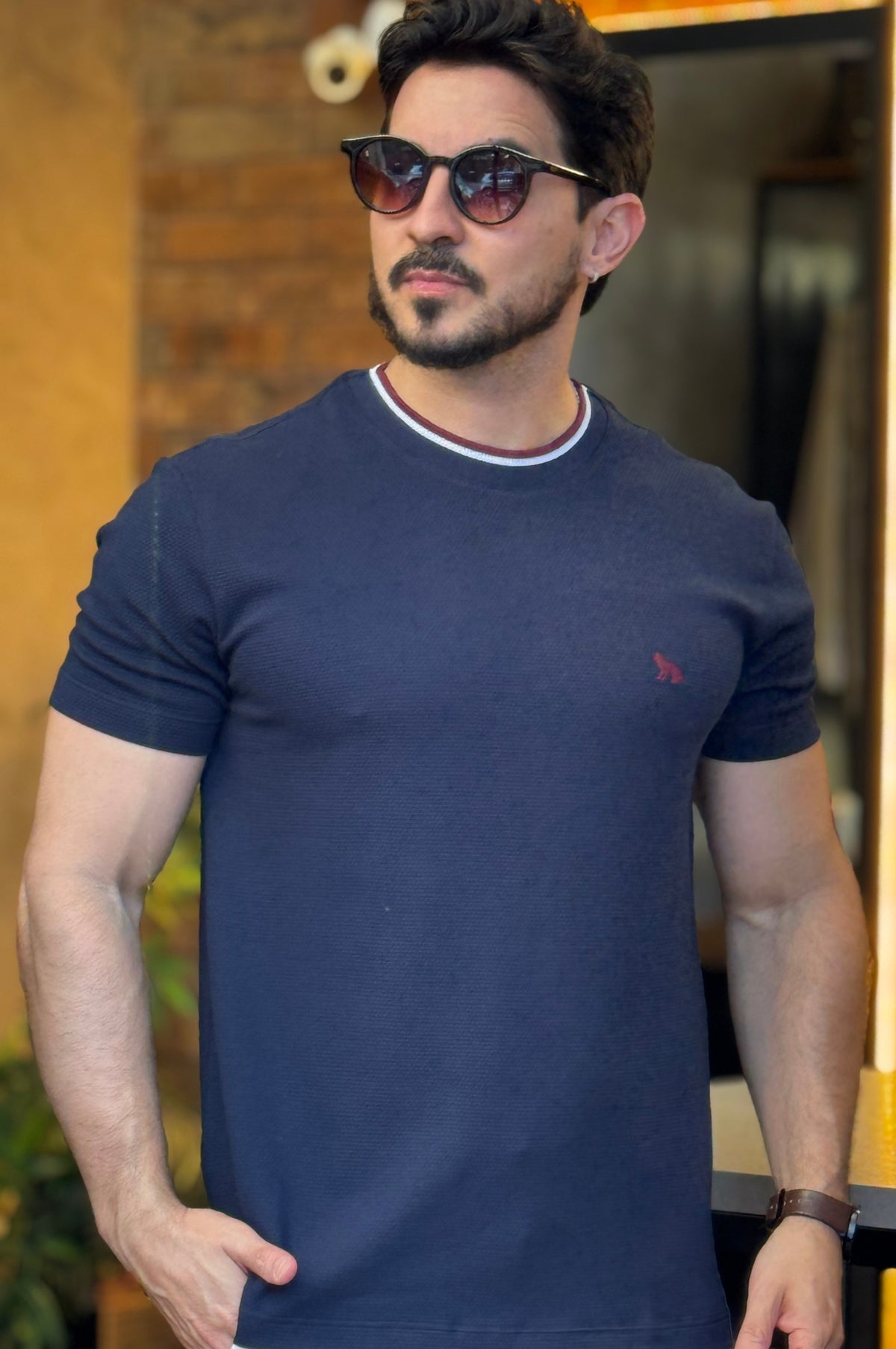 Camiseta Texturizada Azul Acostamento