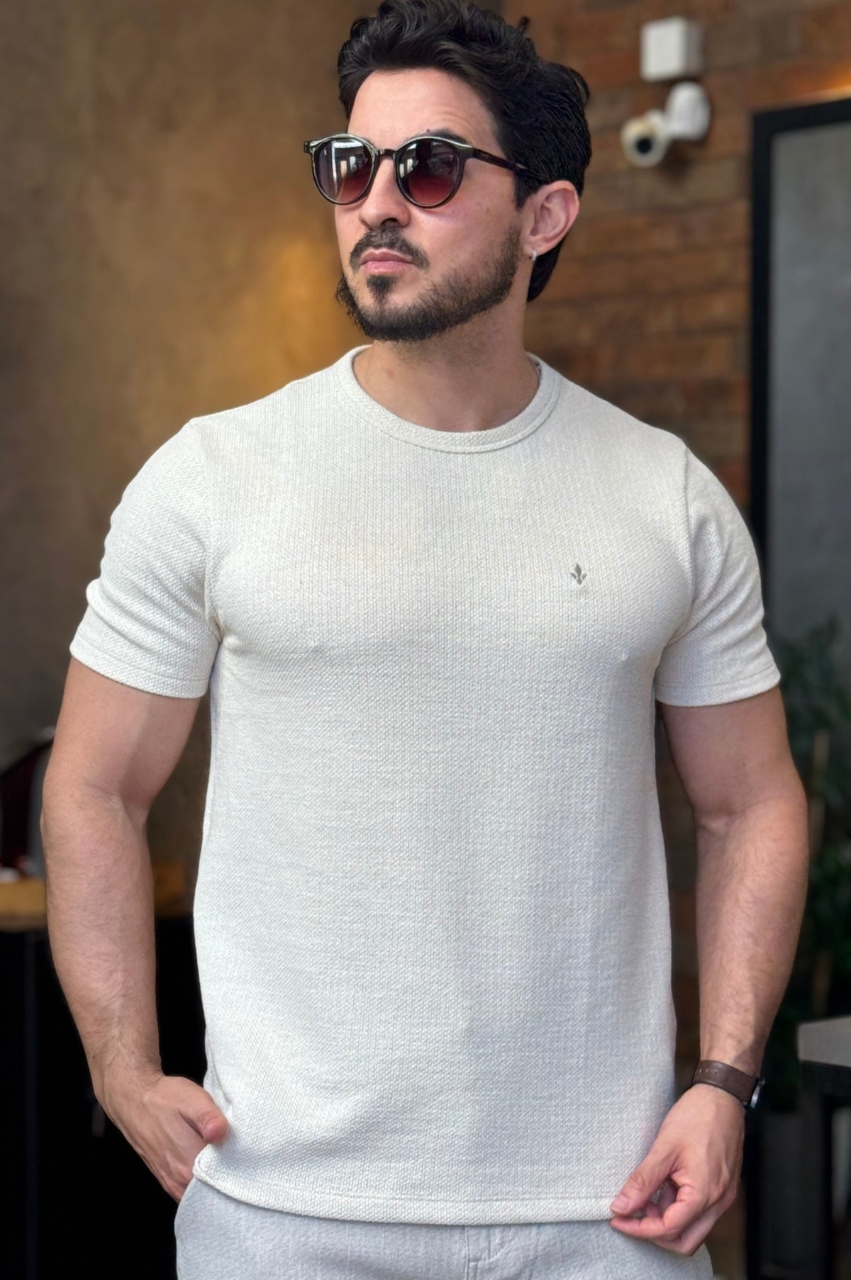 Camiseta Texturizada Bege DLZ