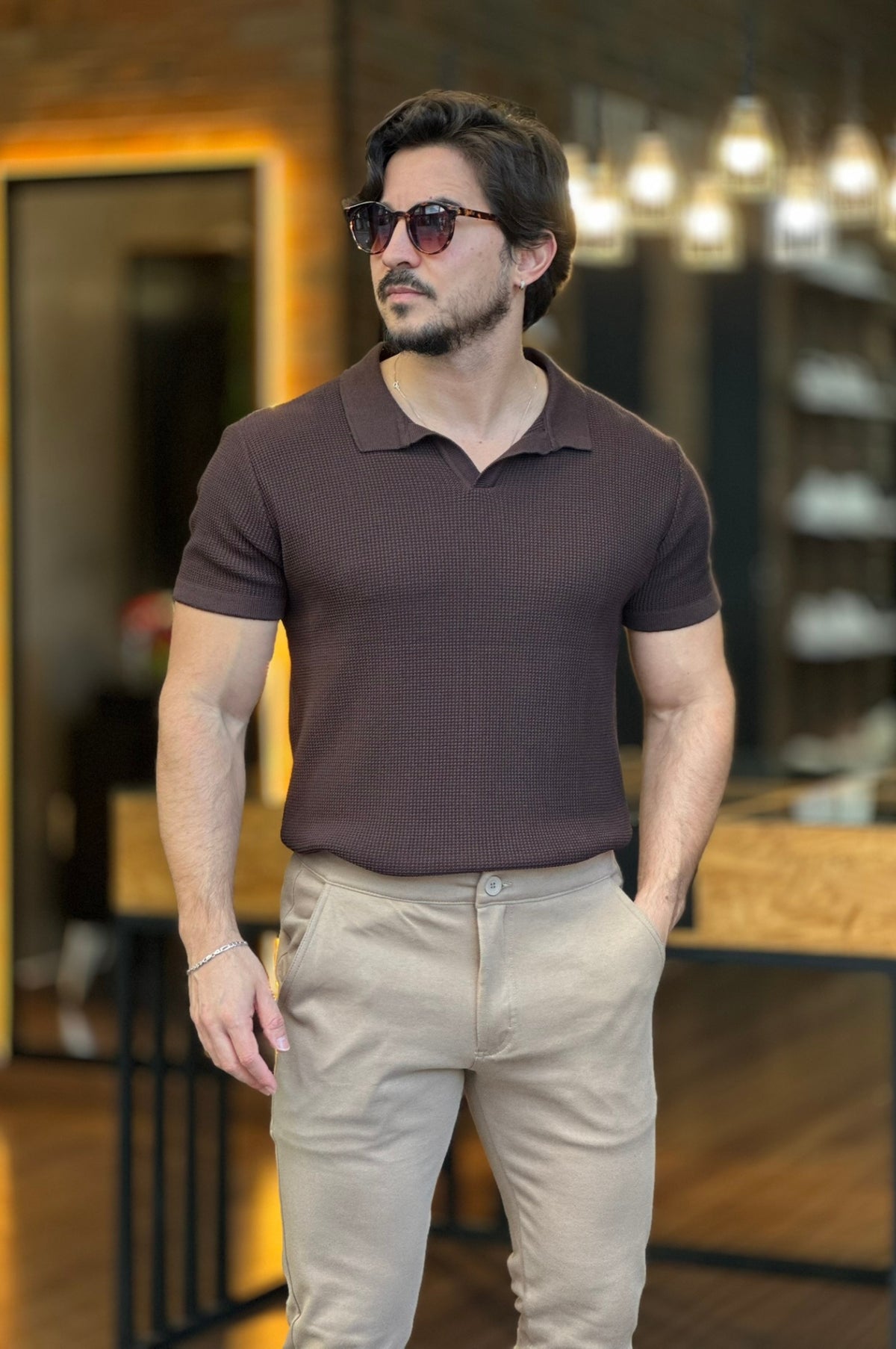 Polo Tricot Texturizada Ankor Marrom