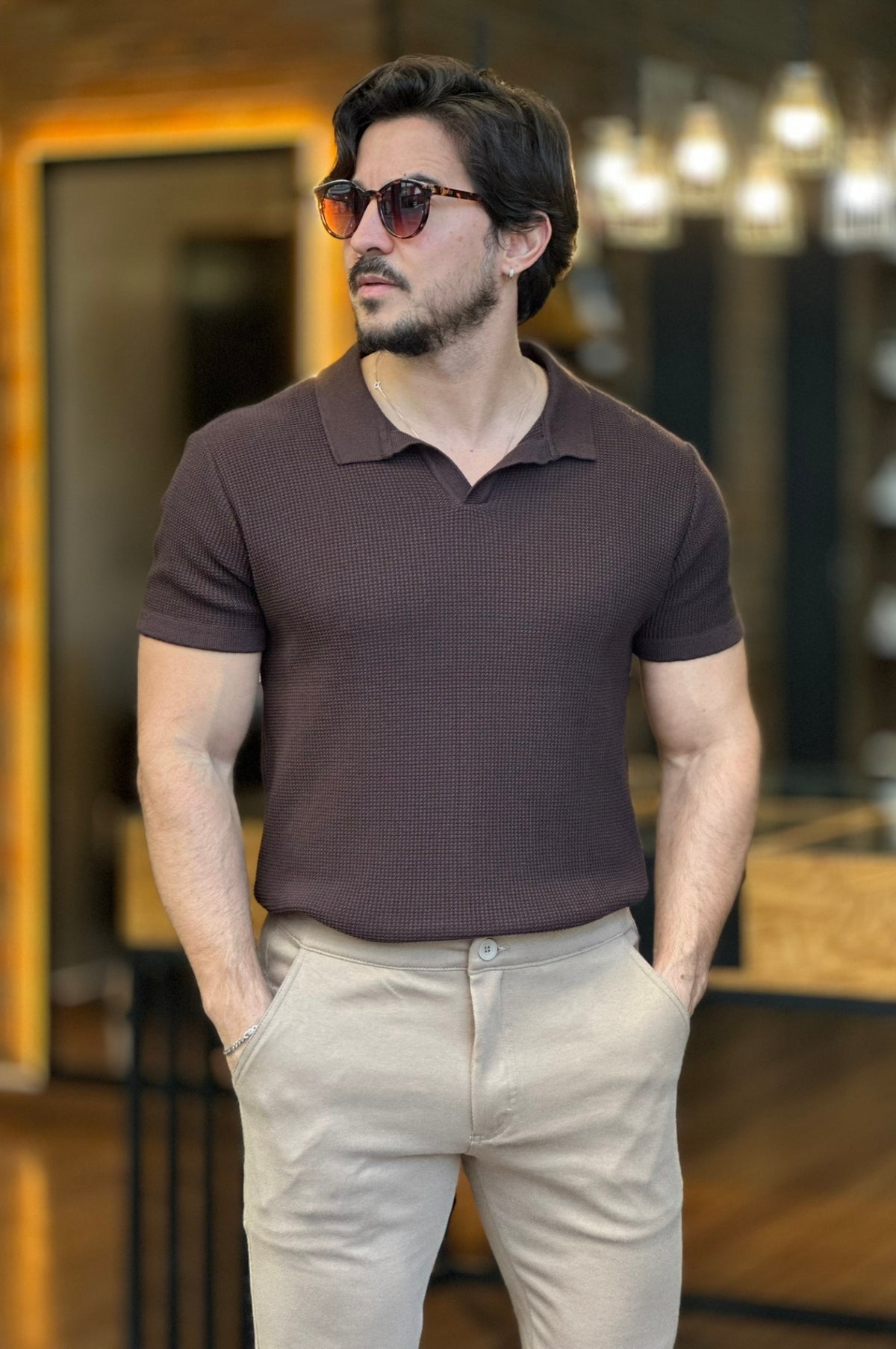 Polo Tricot Texturizada Ankor Marrom