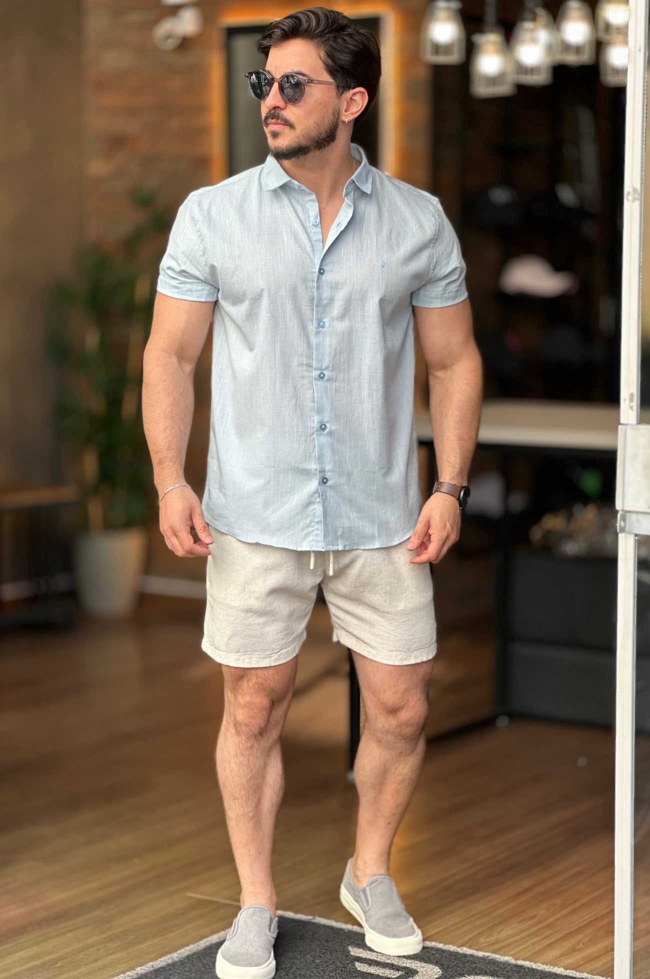 Camisa Azul Claro Manga Curta Sibra