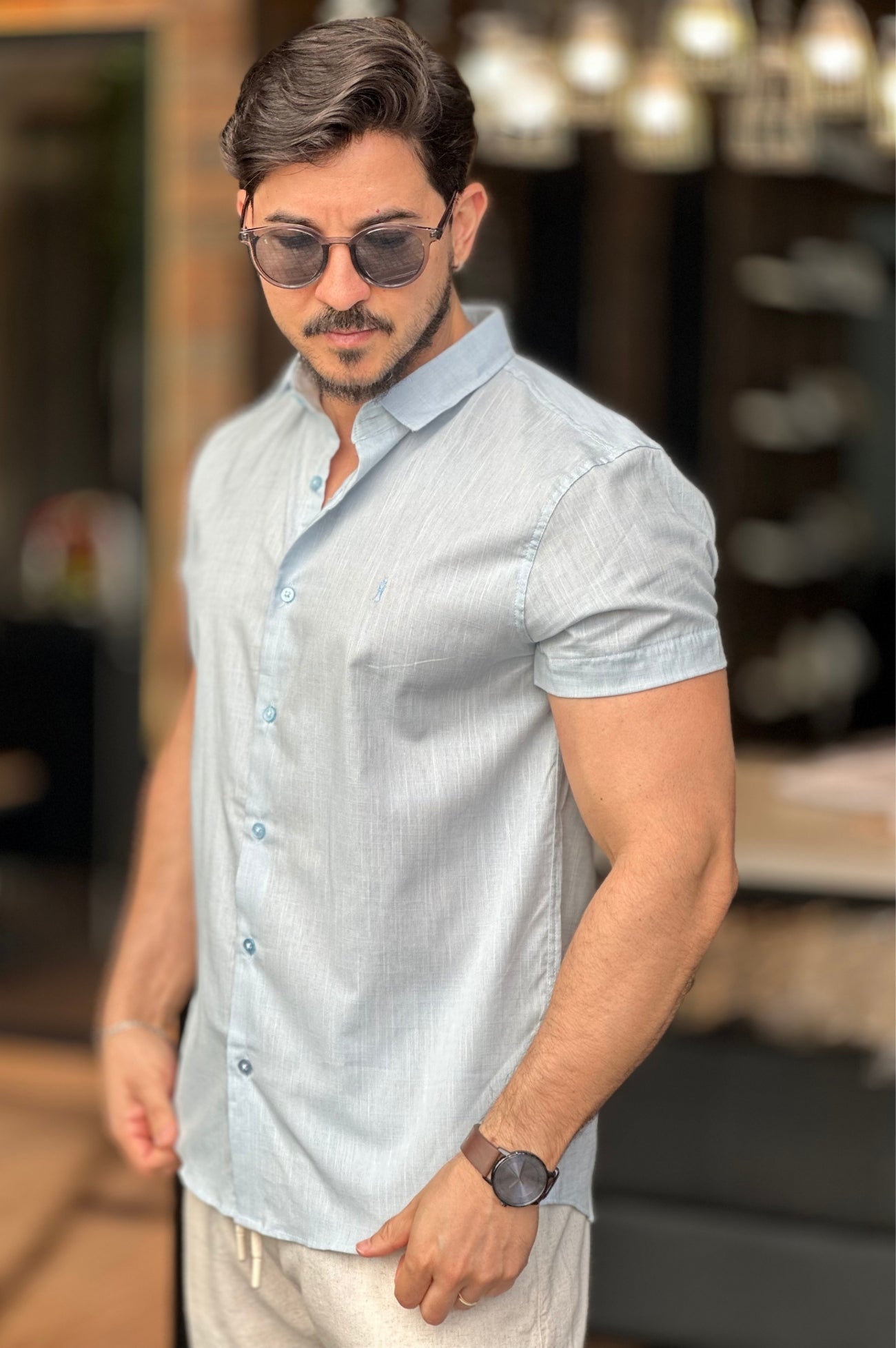 Camisa Azul Claro Manga Curta Sibra