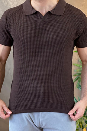 Polo Tricot Texturizada Marrom