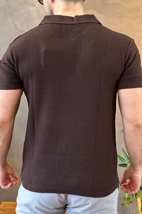 Polo Tricot Texturizada Marrom