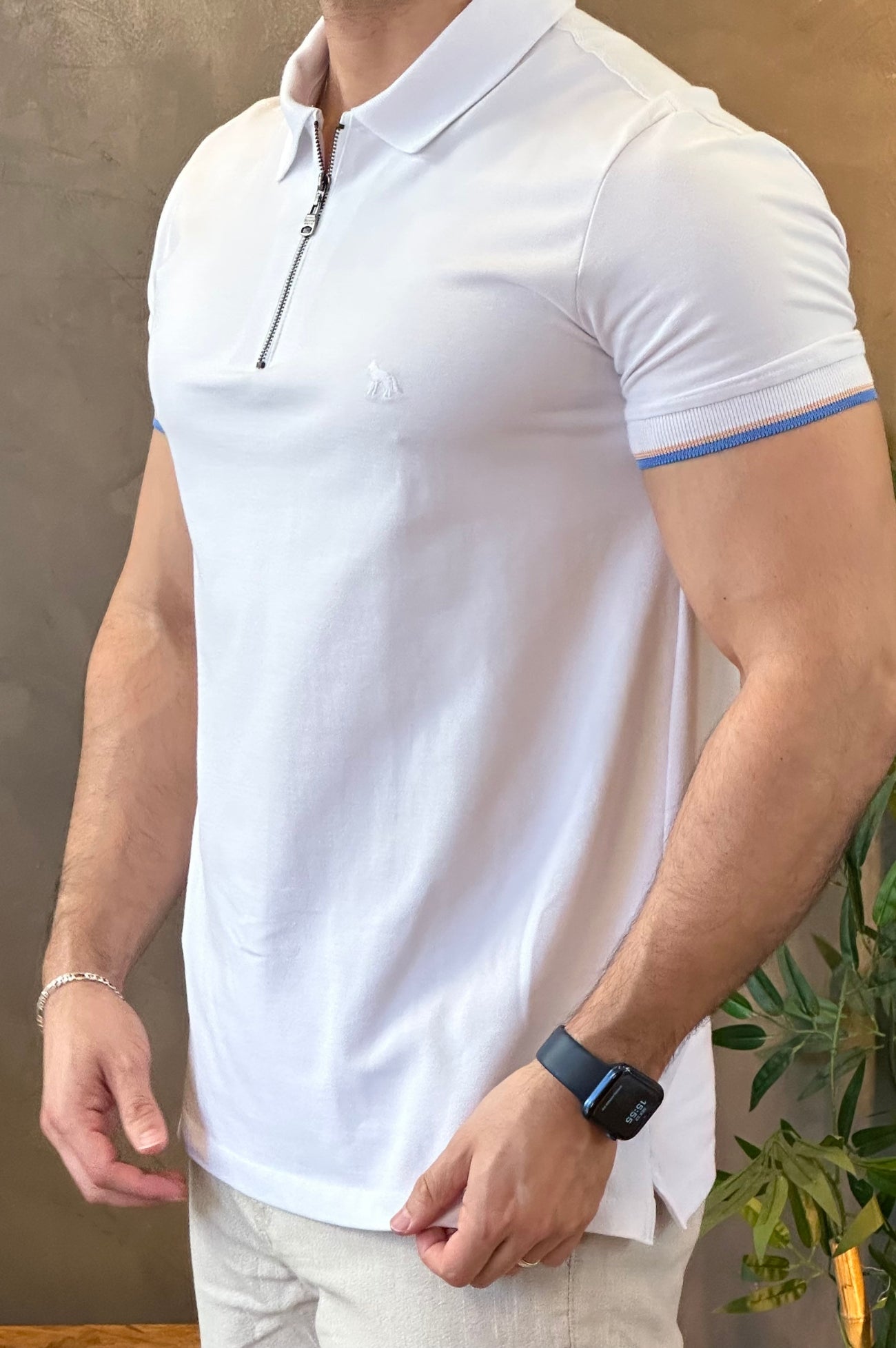 Polo Pique Elastano Branca Acostamento