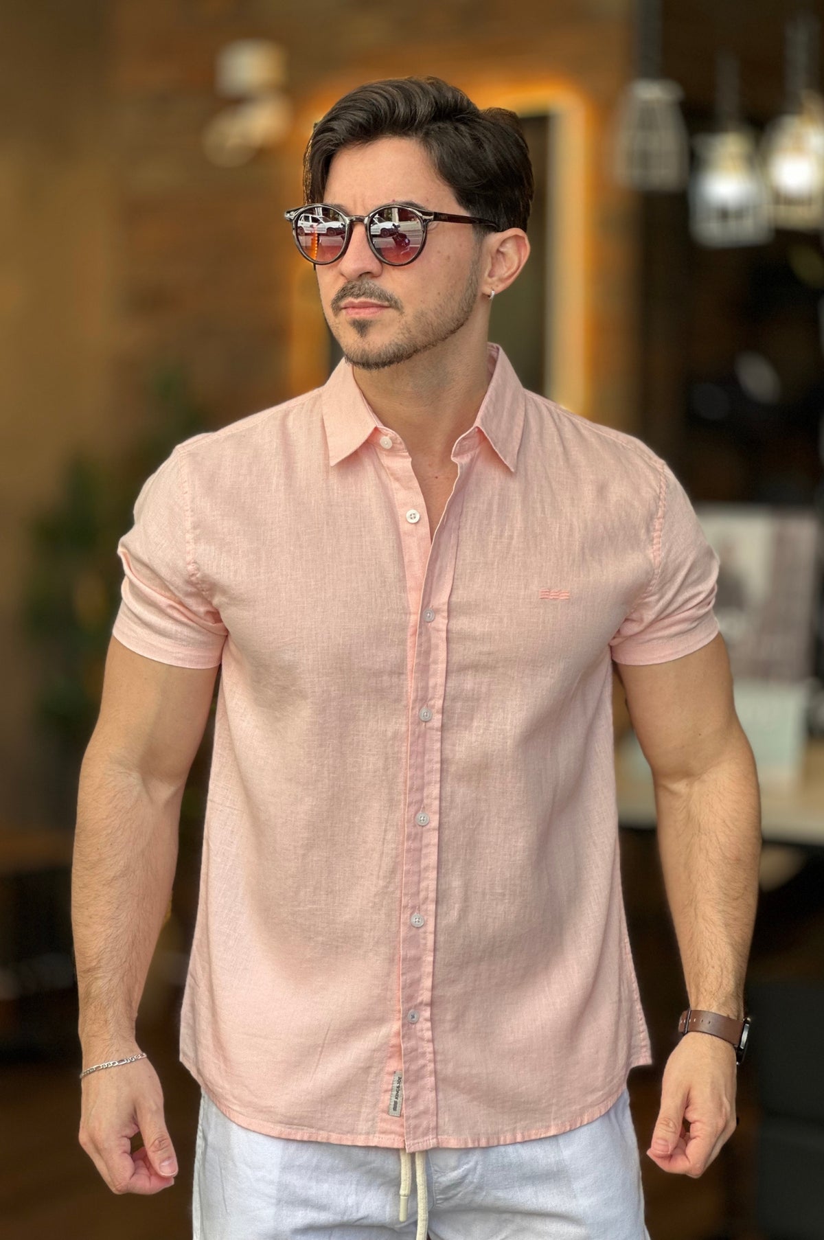 Camisa Manga Curta Linho Rosa King&Joe