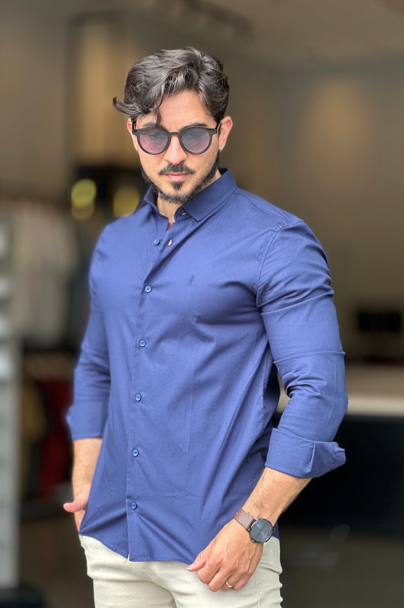 Camisa Social Algodão com Elastano Sibra