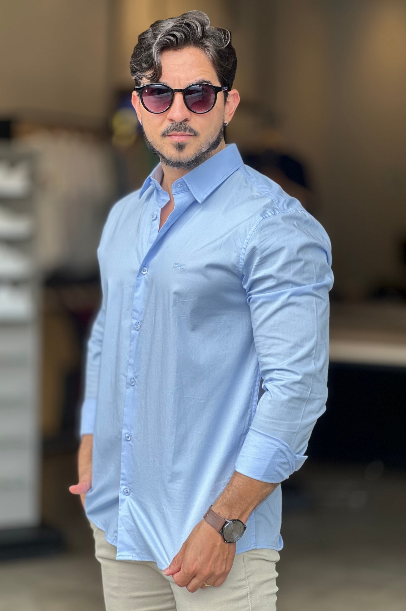 Camisa Social Azul com Elastano King&Joe