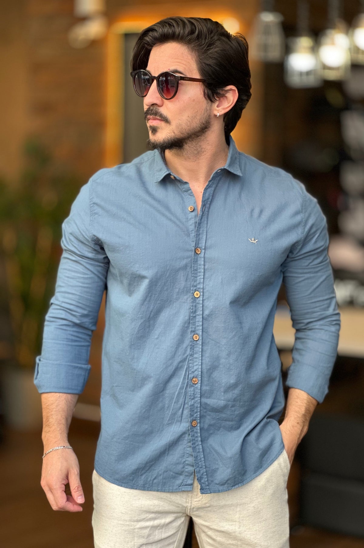 Camisa Linho Docthos Azul