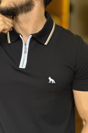 Polo Zíper Preta Acostamento