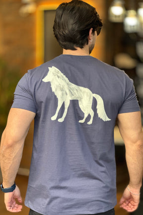 Camiseta Azul com Lobo nas Costas