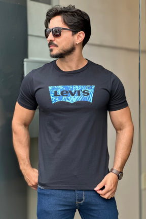 Camiseta Preta Escrito Azul Levis Holográfica