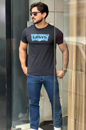 Camiseta Preta Escrito Azul Levis Holográfica