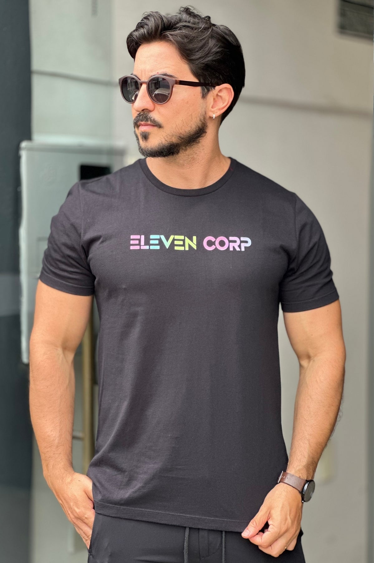 Camiseta Preta Escrito Colorido Eleven